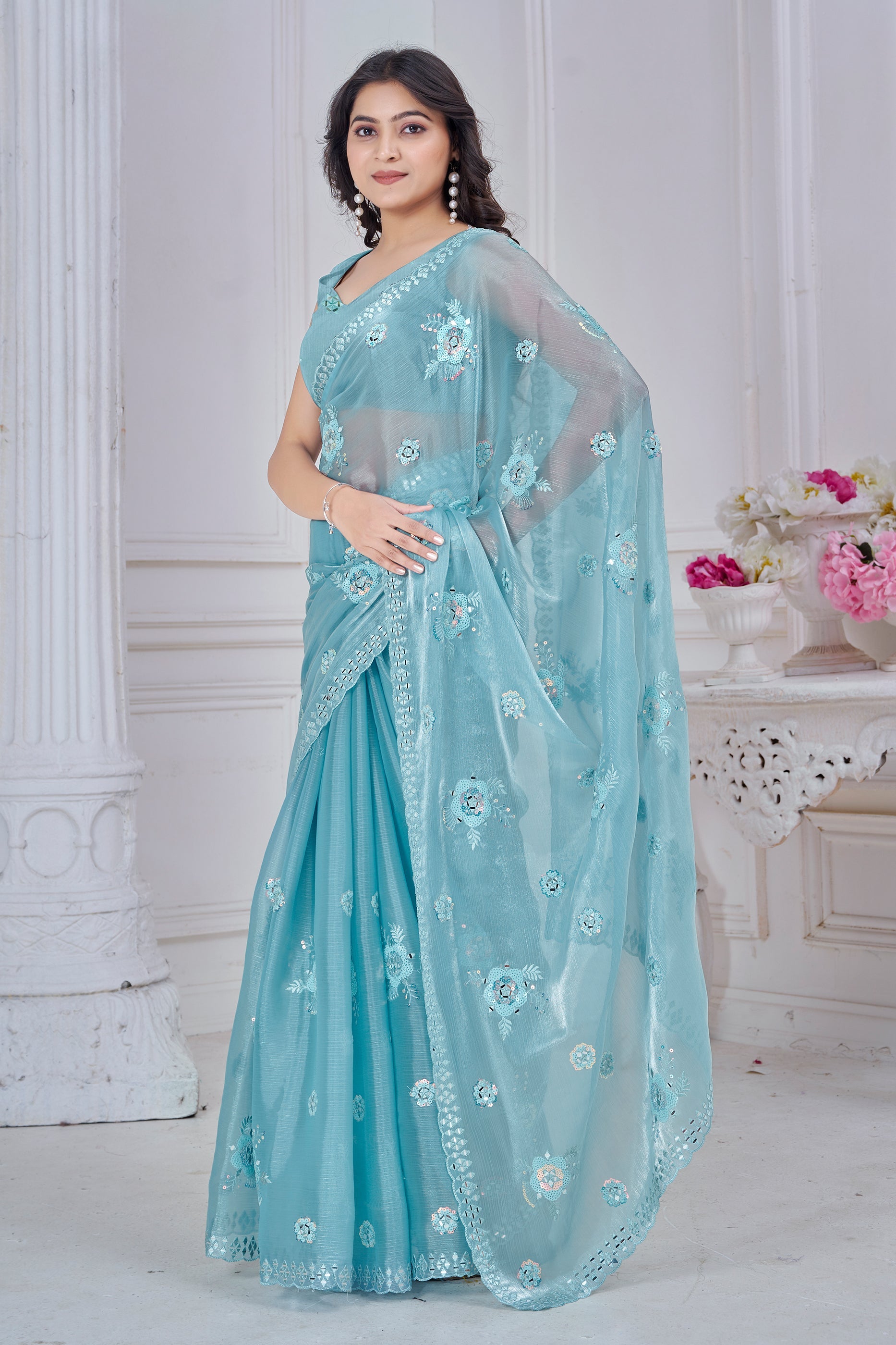 Grey Embroidered Organza Saree-SAR10756_3_SareeButa.com