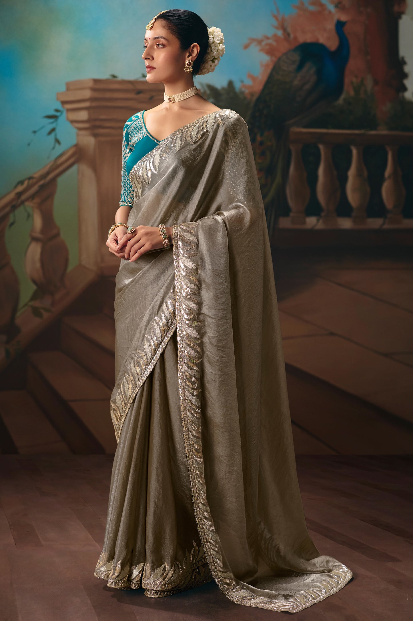 Grey Embroidered Organza Saree-SAR12037_1_SareeButa.com