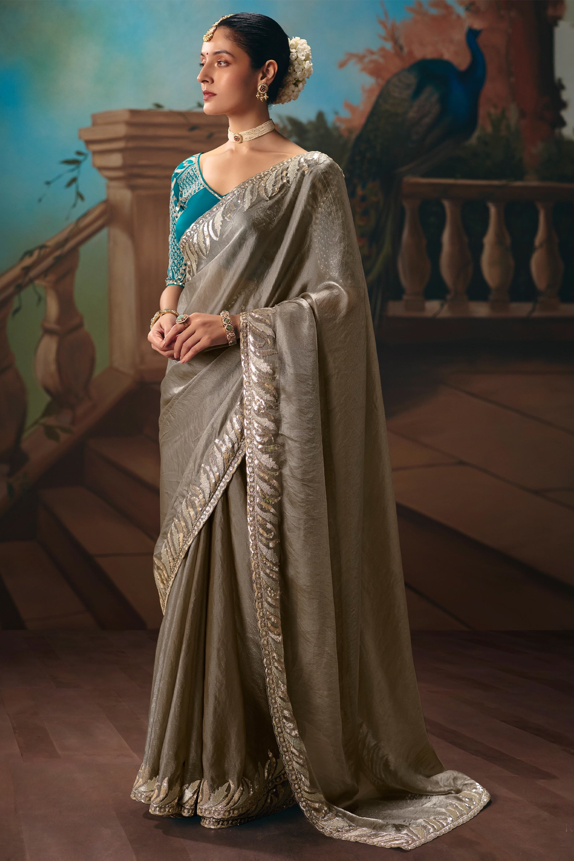 Grey Embroidered Organza Saree-SAR12037_1_SareeButa.com
