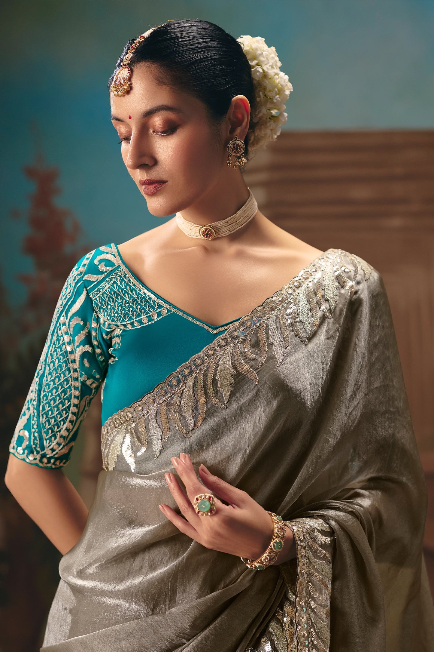 Grey Embroidered Organza Saree-SAR12037_2_SareeButa.com