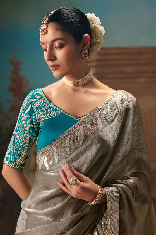 Grey Embroidered Organza Saree-SAR12037_2_SareeButa.com