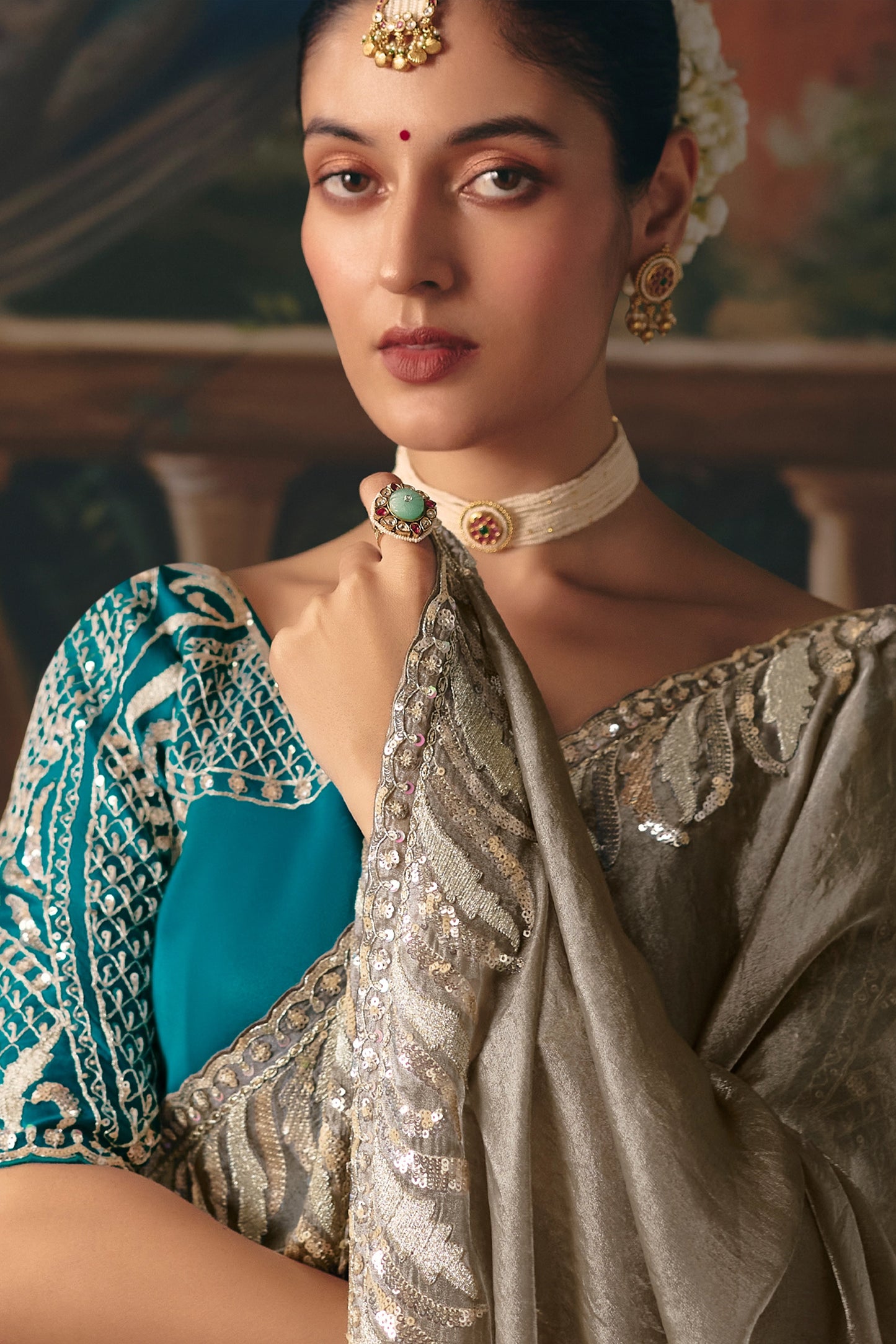 Grey Embroidered Organza Saree-SAR12037_3_SareeButa.com