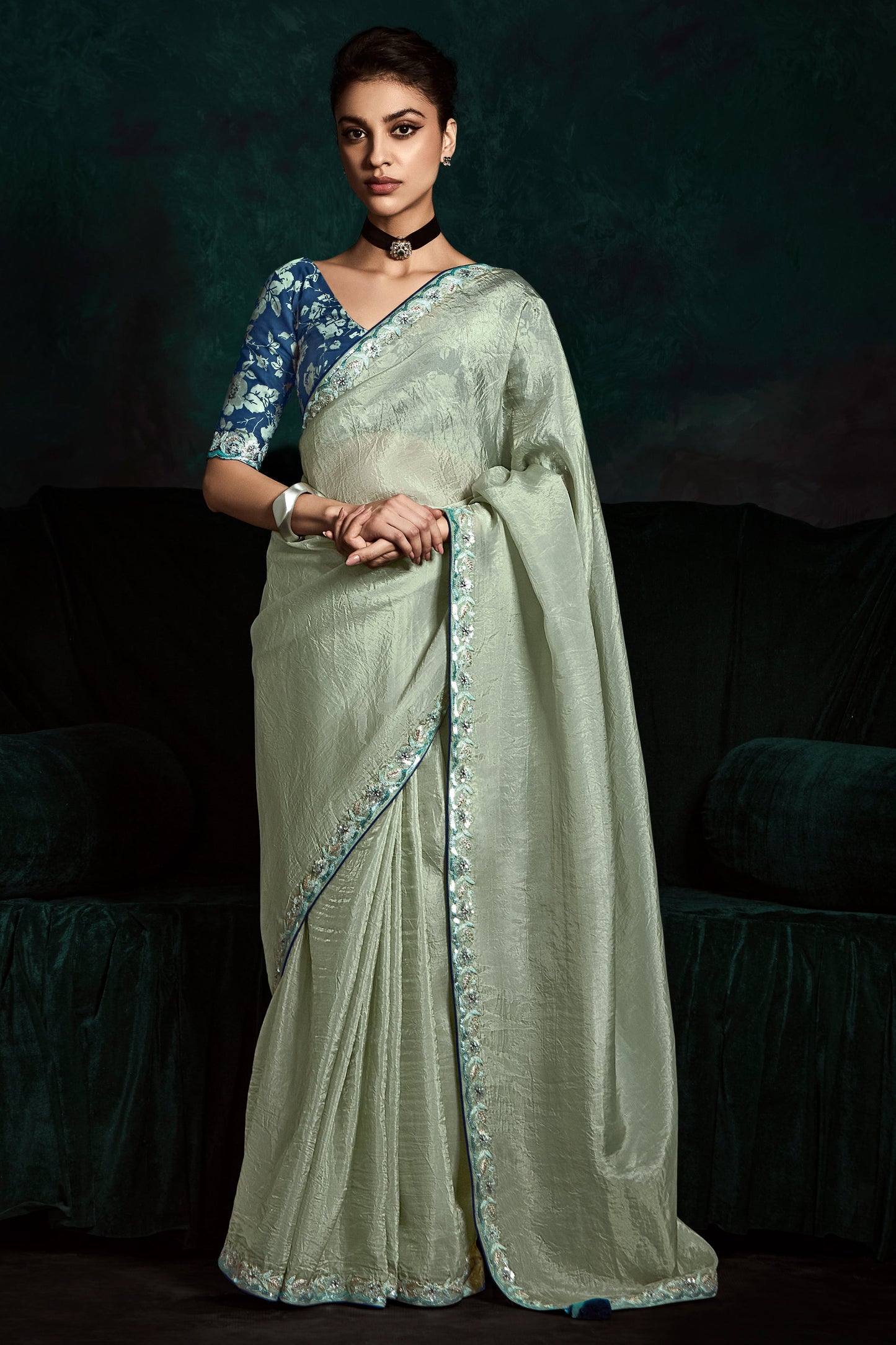 Grey Embroidered Organza Saree-ZB134078_1_SareeButa.com