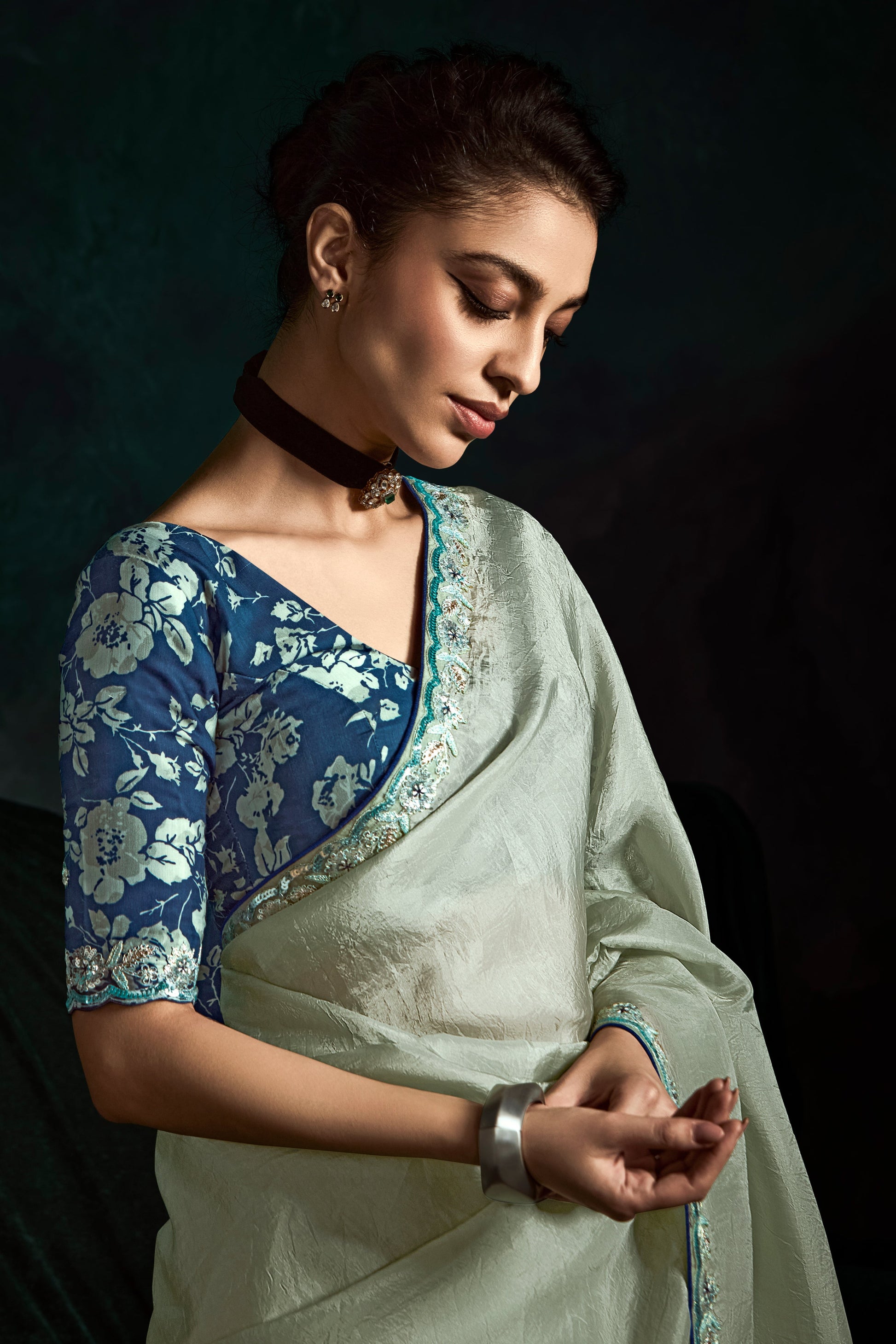 Grey Embroidered Organza Saree-ZB134078_2_SareeButa.com