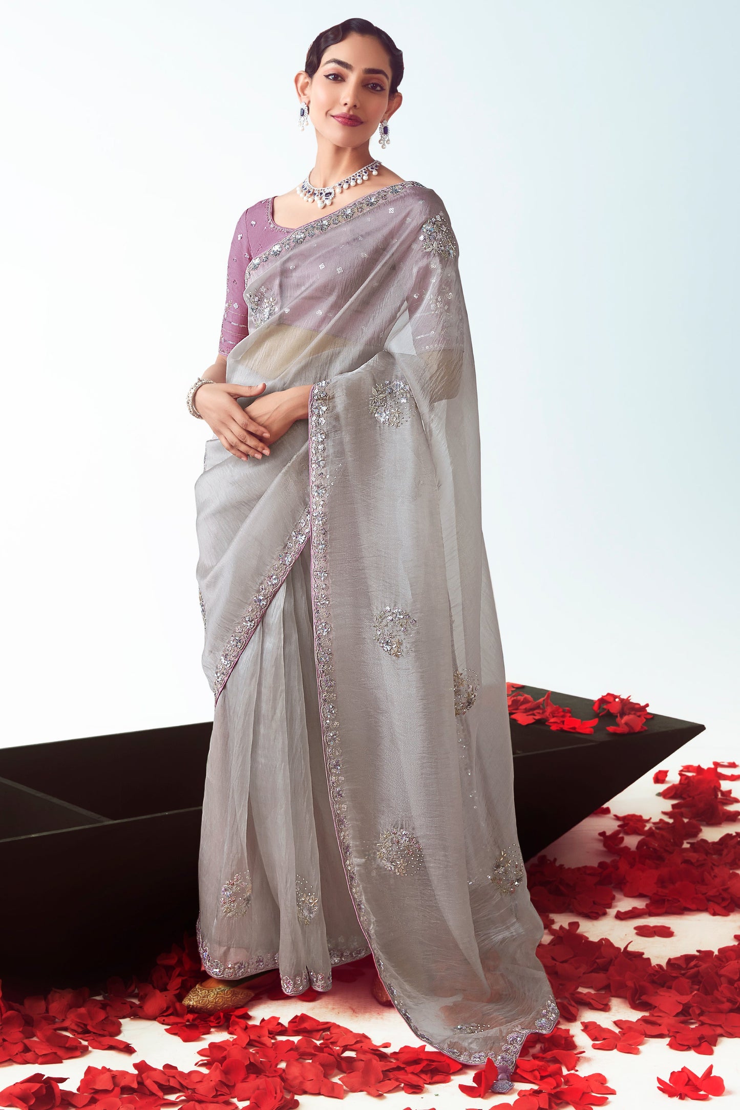 Grey Embroidered Organza Saree-ZB134774_1_SareeButa.com