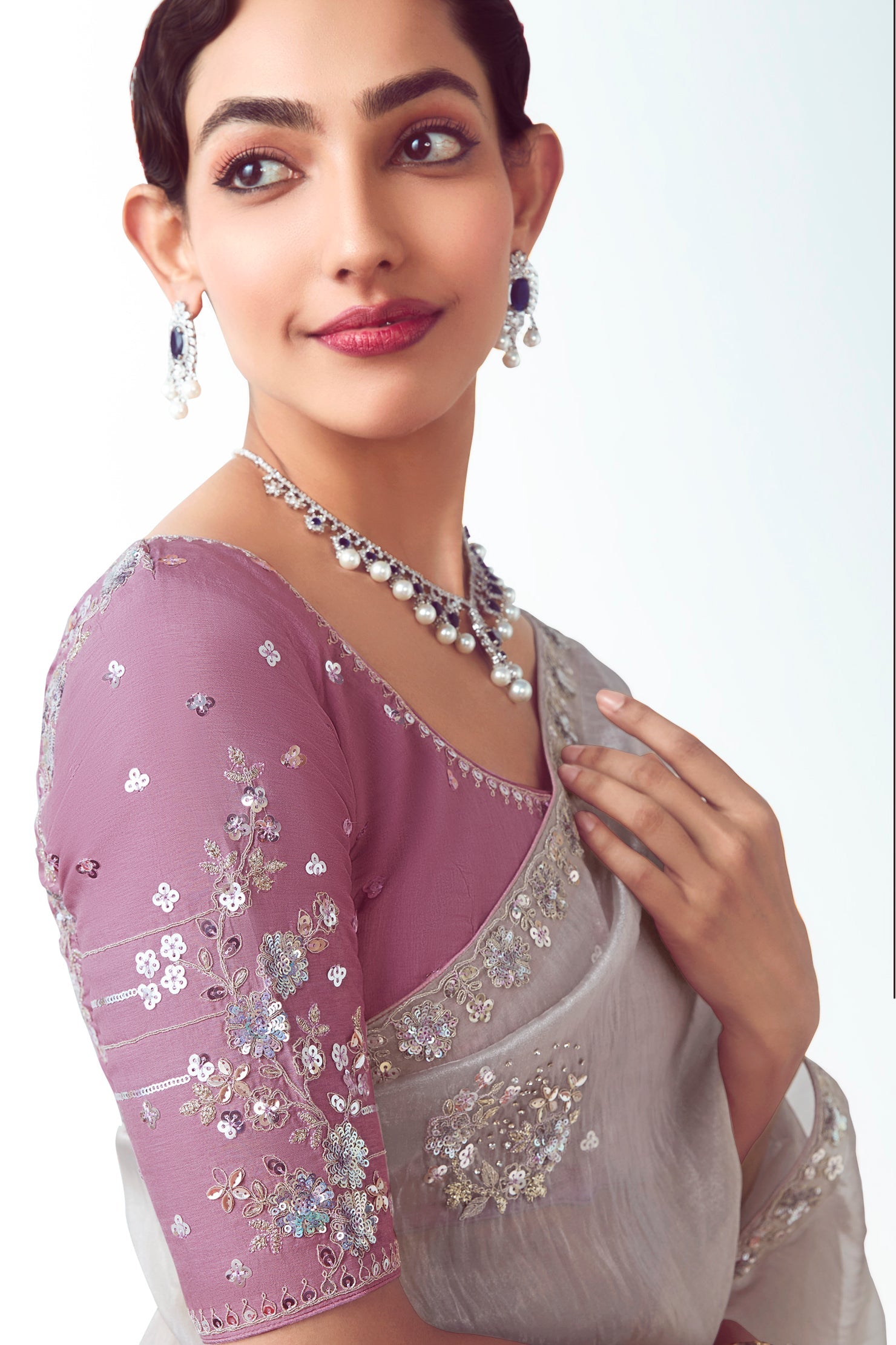 Grey Embroidered Organza Saree-ZB134774_2_SareeButa.com