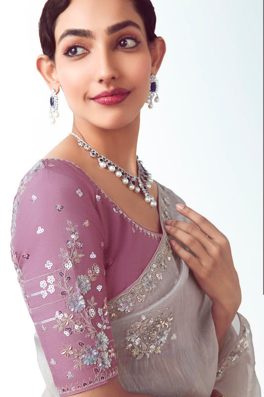 Grey Embroidered Organza Saree-ZB134774_2_SareeButa.com