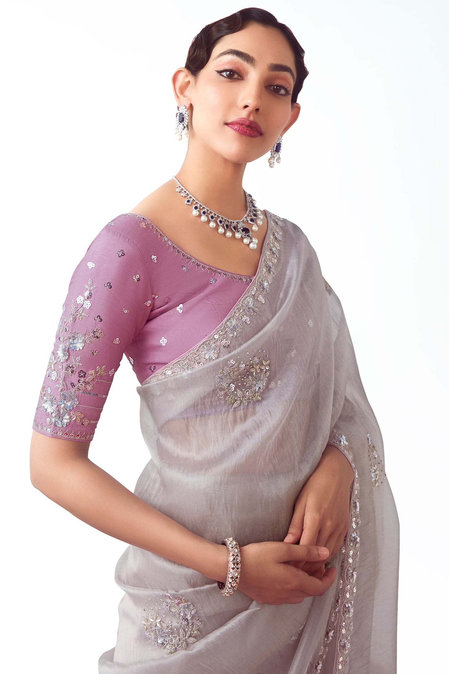 Grey Embroidered Organza Saree-ZB134774_4_SareeButa.com