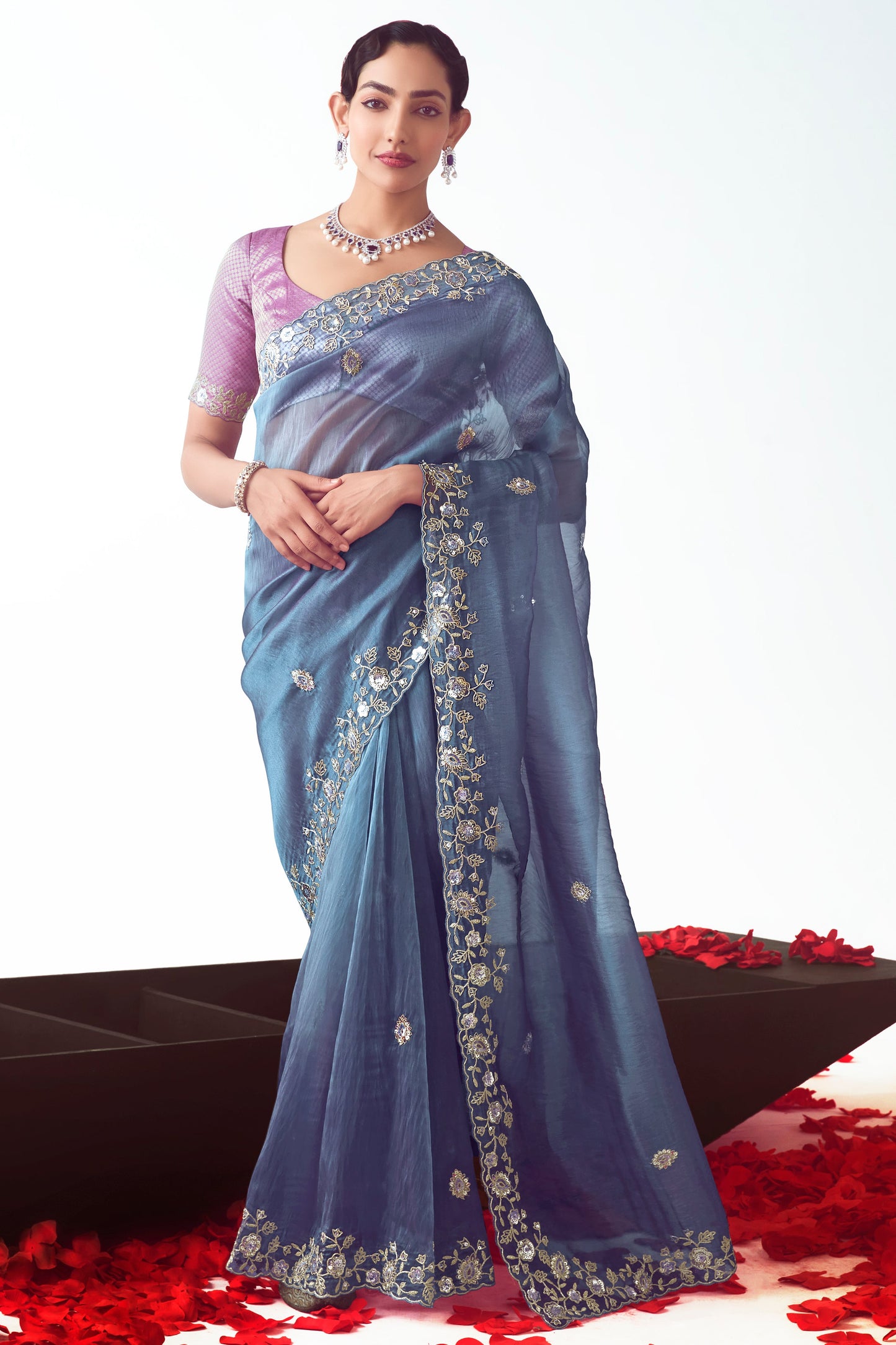 Grey Embroidered Organza Saree-ZB134778_1_SareeButa.com