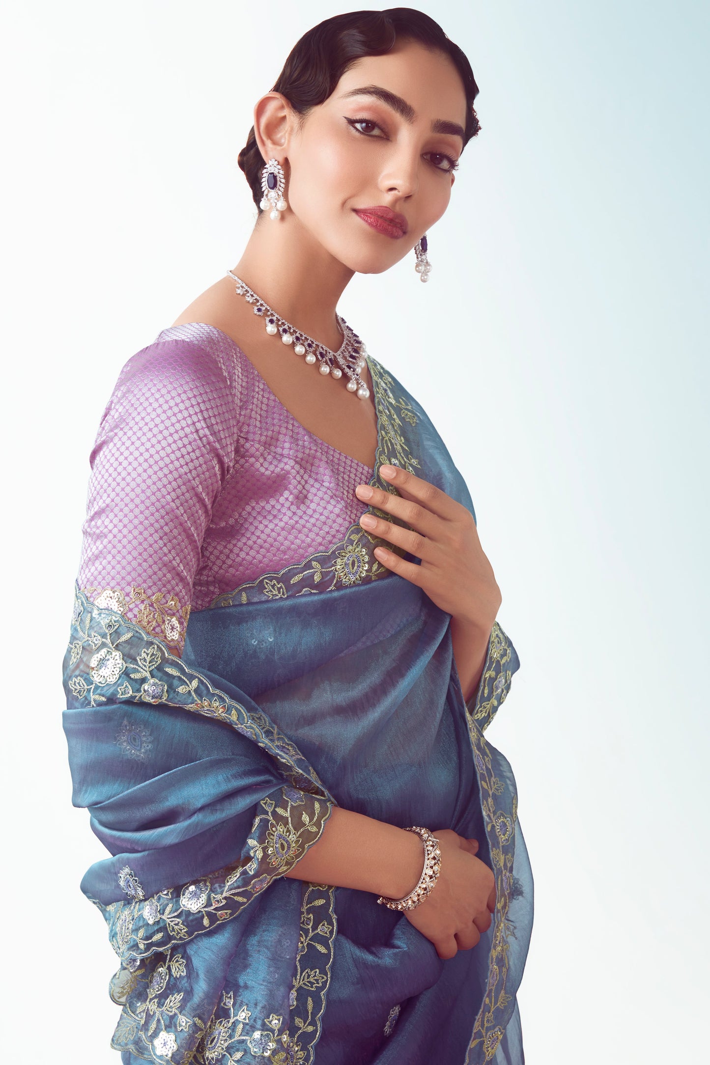 Grey Embroidered Organza Saree-ZB134778_3_SareeButa.com