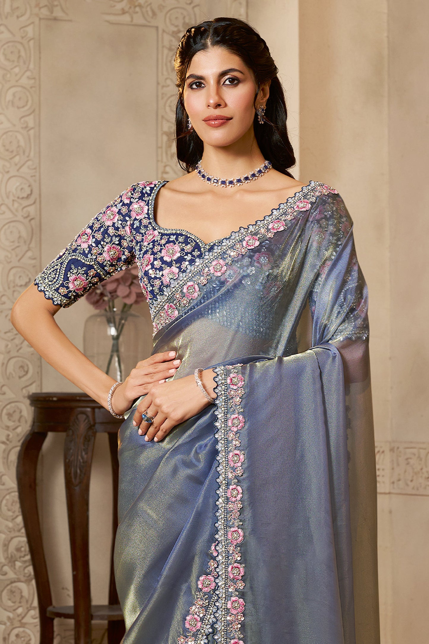 Grey Embroidered Organza Satin Saree-SAR10879_3_SareeButa.com