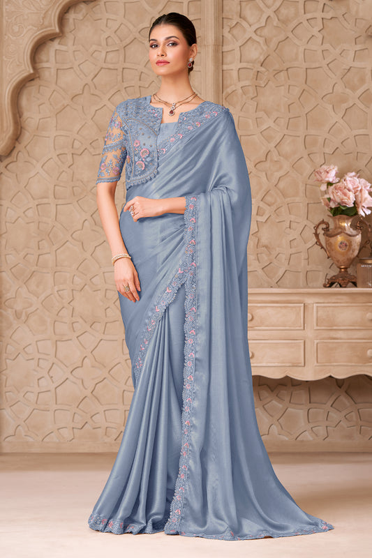 Grey Embroidered Satin Georgette Saree-SAR12468_1_SareeButa.com
