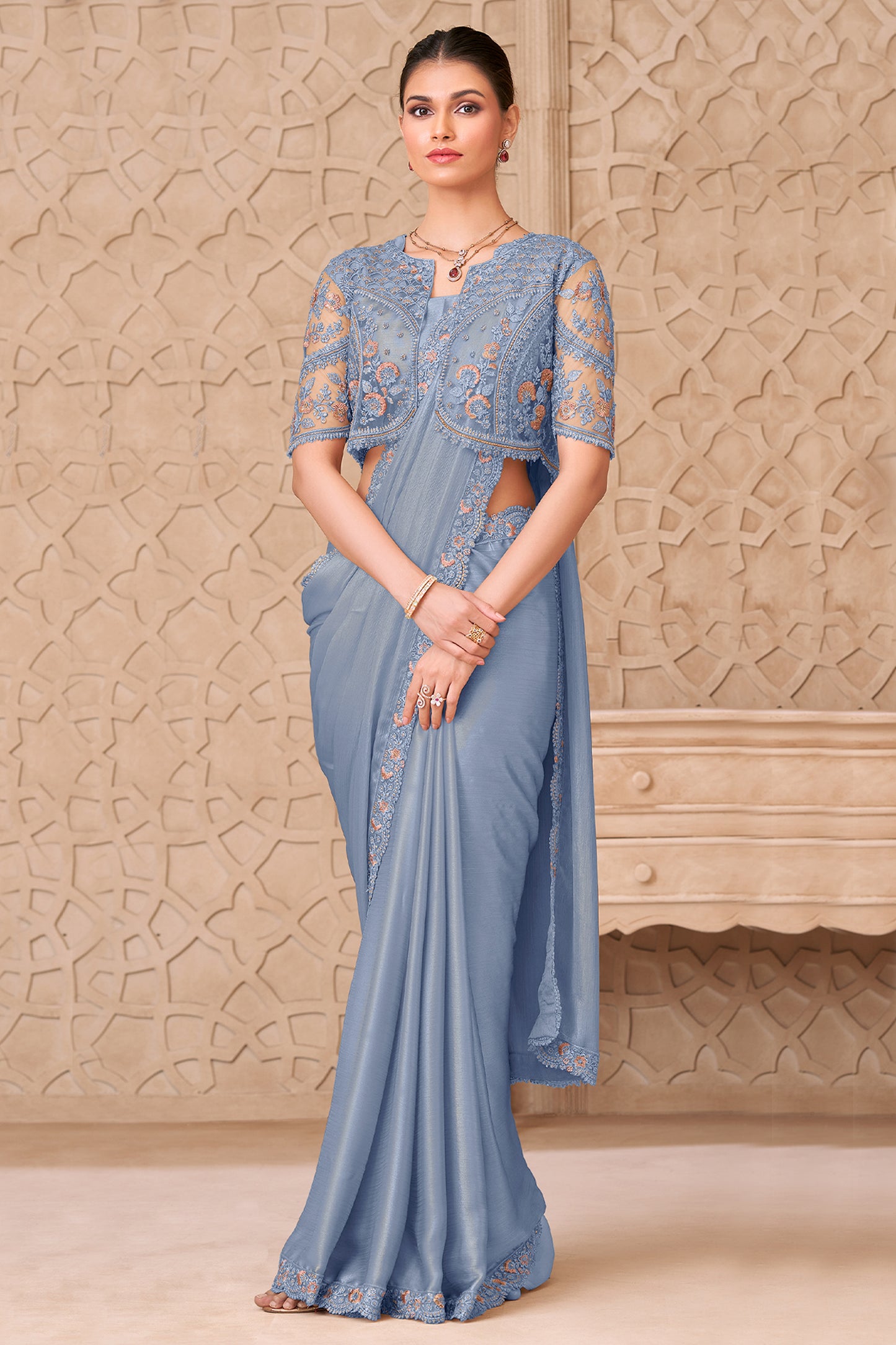 Grey Embroidered Satin Georgette Saree-SAR12468_3_SareeButa.com