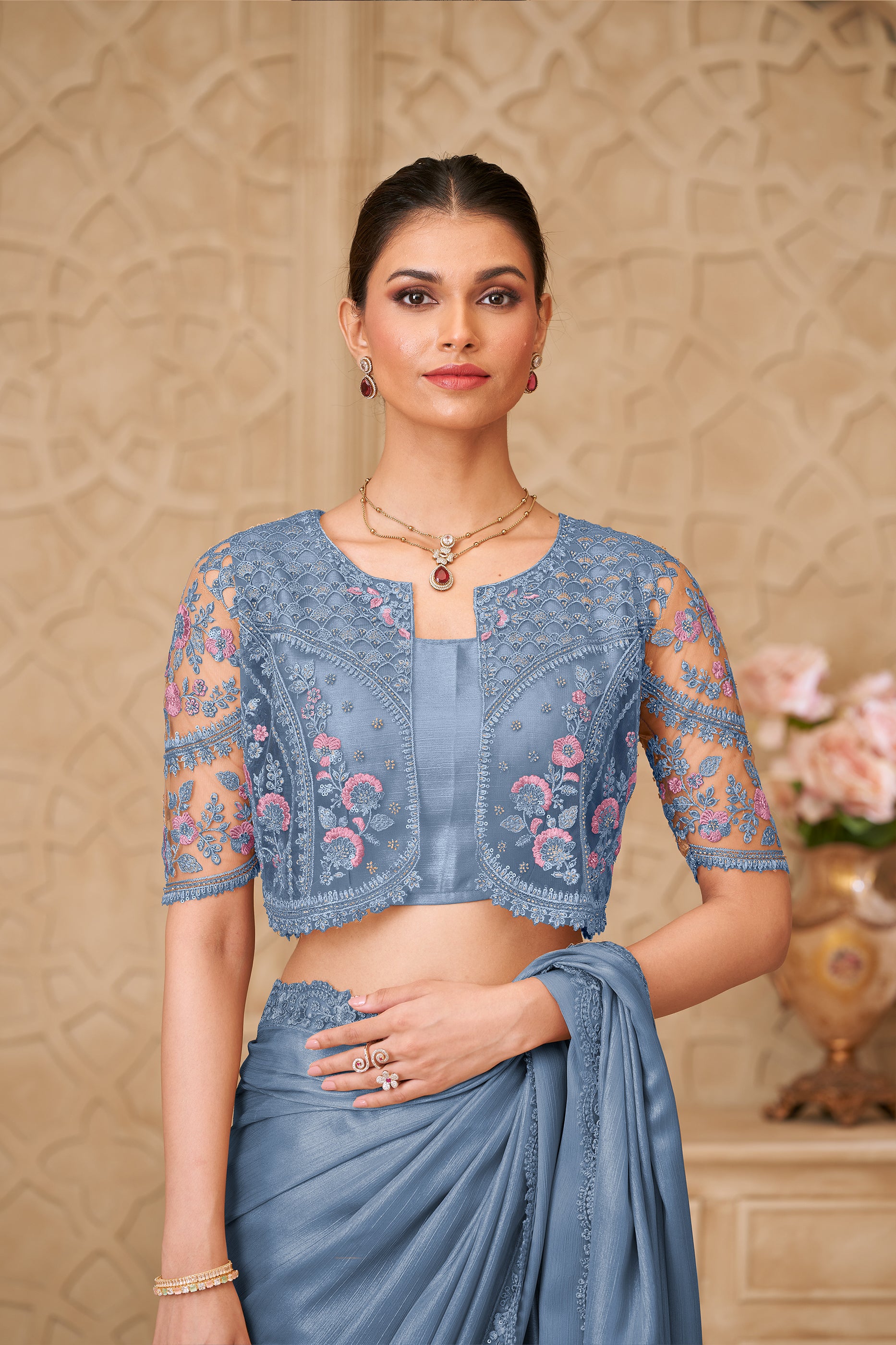 Grey Embroidered Satin Georgette Saree-SAR12468_4_SareeButa.com
