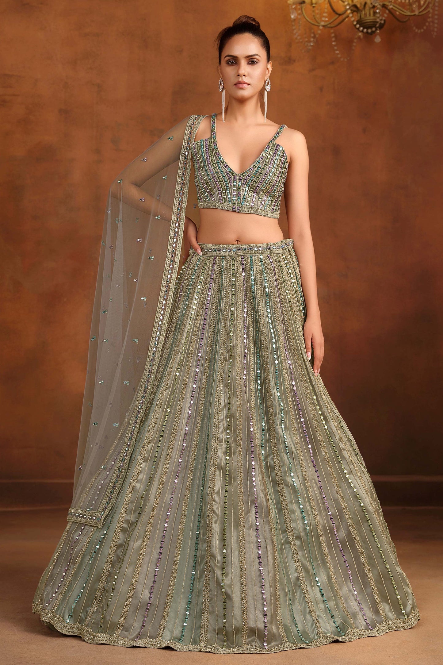 Grey Embroidered Semi-Stitched Net Lehenga-SAR10341_1_SareeButa.com