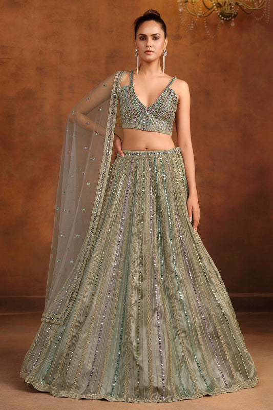 Grey Embroidered Semi-Stitched Net Lehenga-SAR10341_1_SareeButa.com