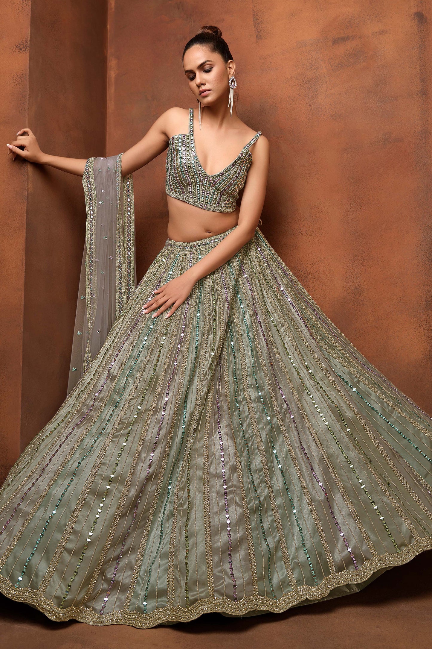 Grey Embroidered Semi-Stitched Net Lehenga-SAR10341_5_SareeButa.com