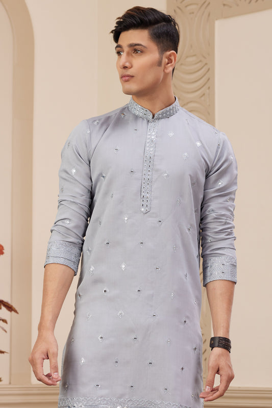 Grey Embroidered Silk Kurta Pajama-MW15_2_SareeButa.com