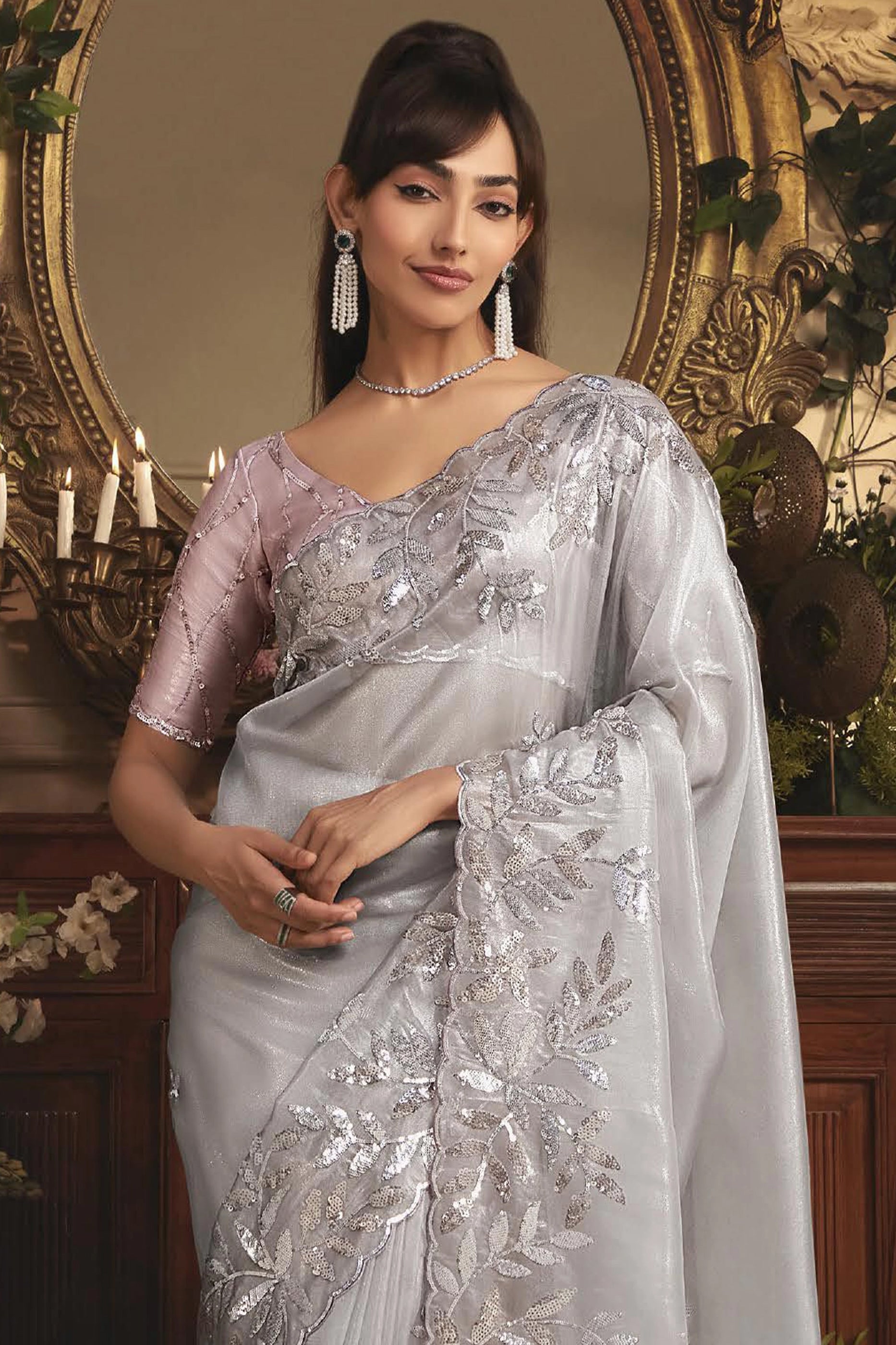 Grey Embroidered Tissue Organza Saree-SAR10242_4_SareeButa.com