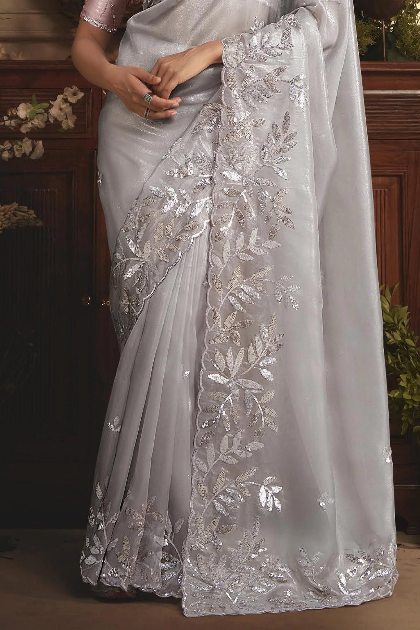 Grey Embroidered Tissue Organza Saree-SAR10242_5_SareeButa.com