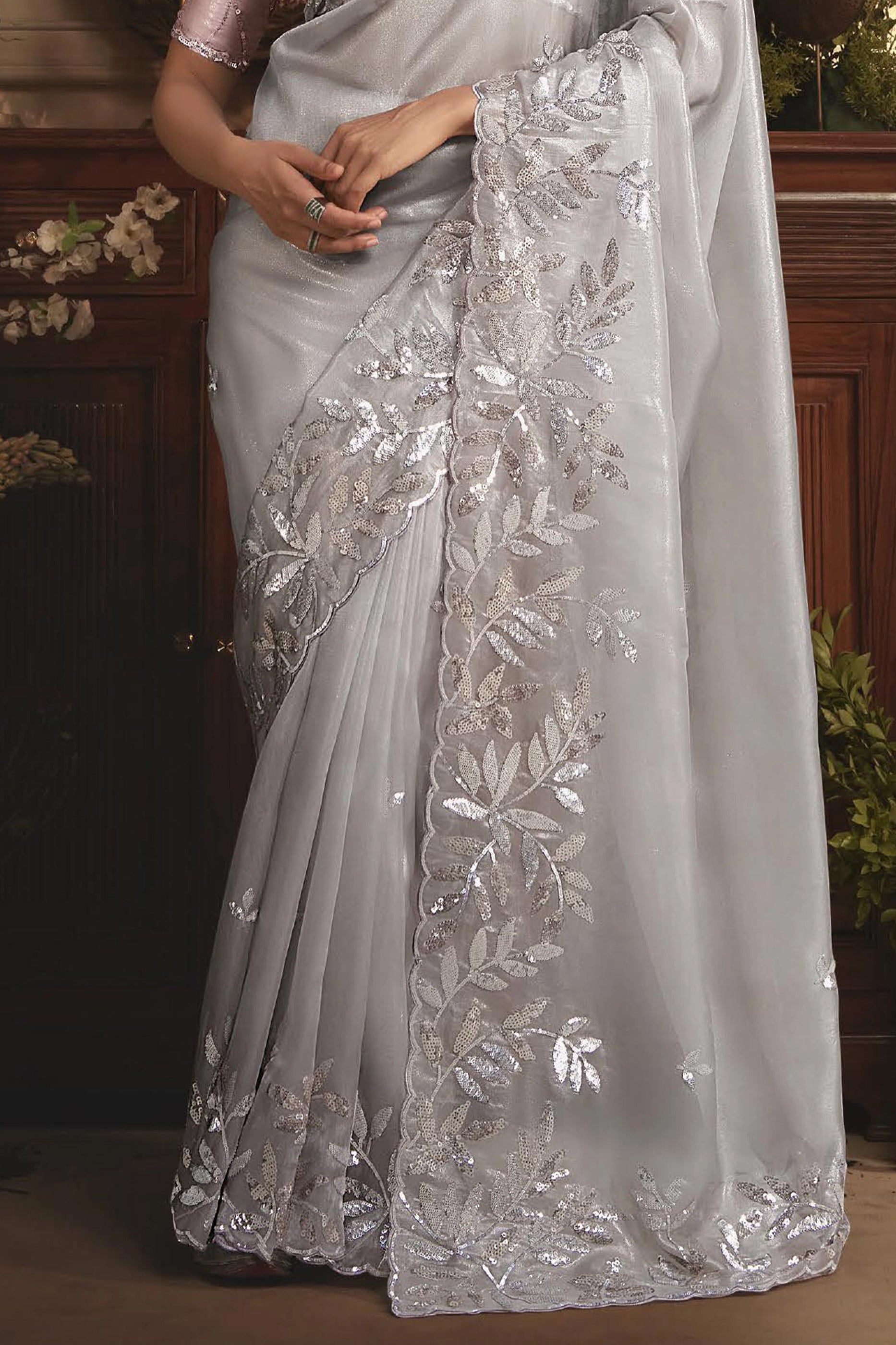 Grey Embroidered Tissue Organza Saree-SAR10242_5_SareeButa.com