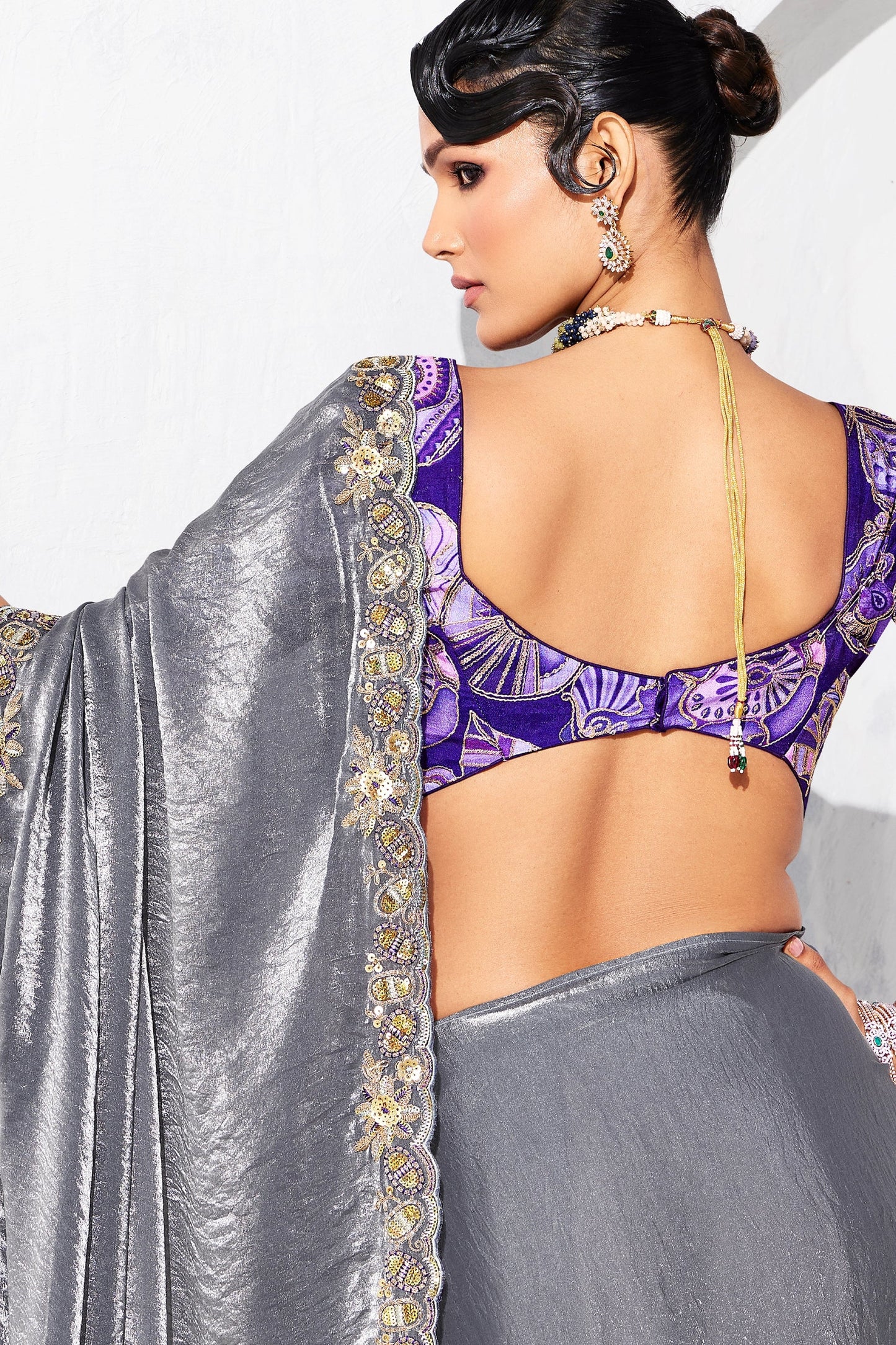 Grey Embroidered Tissue Organza Saree-SAR10567_3_SareeButa.com
