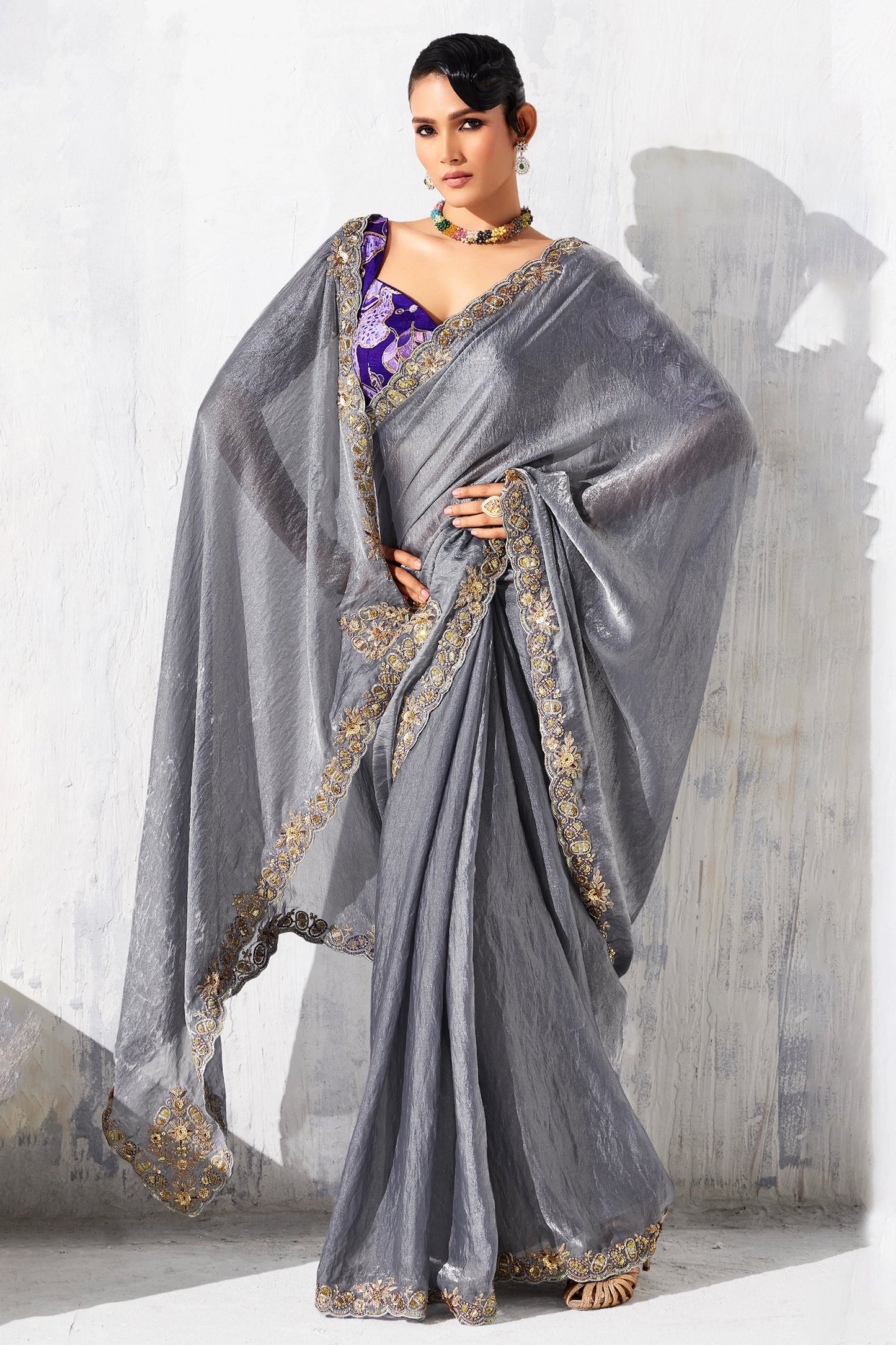 Grey Embroidered Tissue Organza Saree-SAR10567_5_SareeButa.com