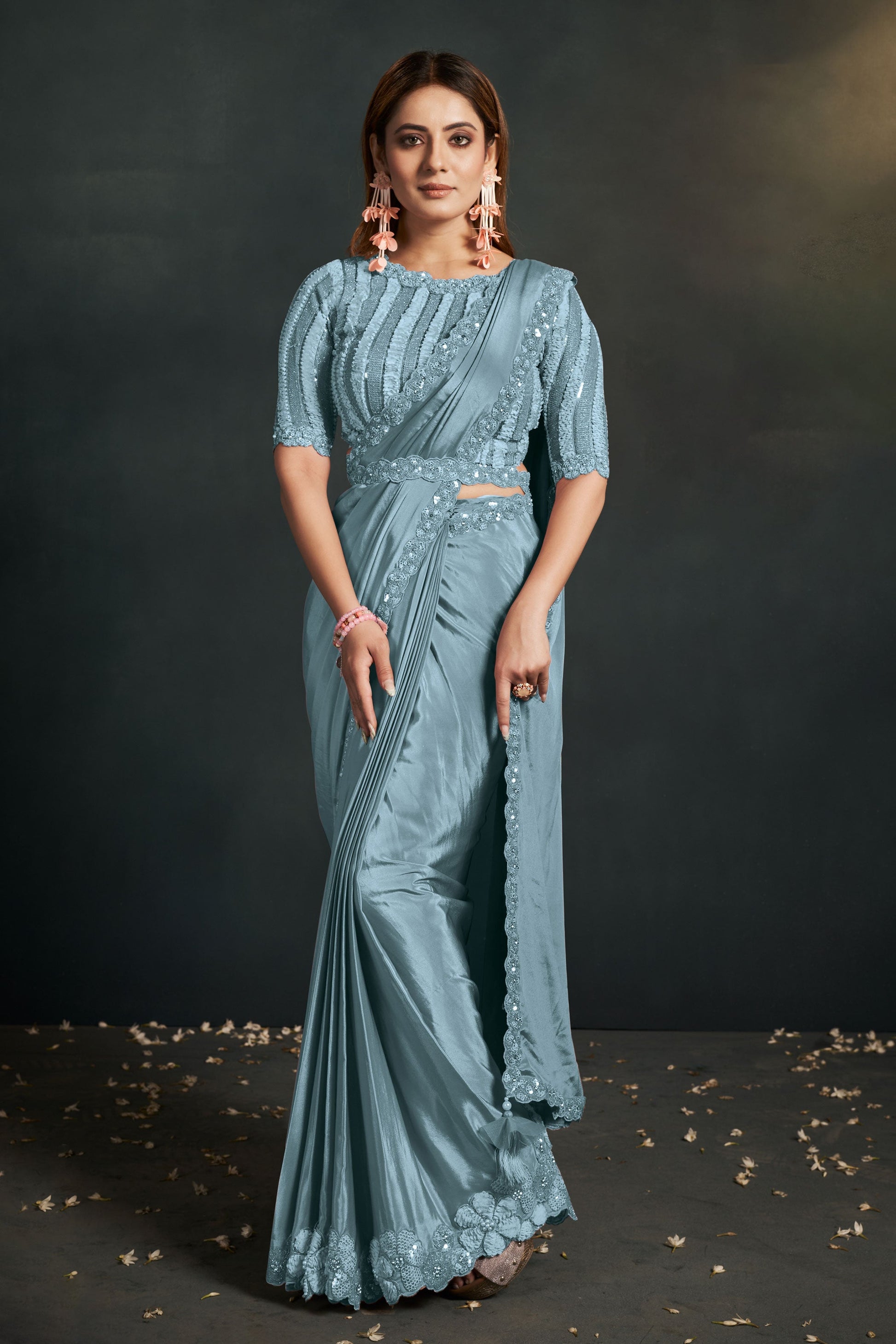 Grey Georgette Silk Readymade Saree-ZB130596_1