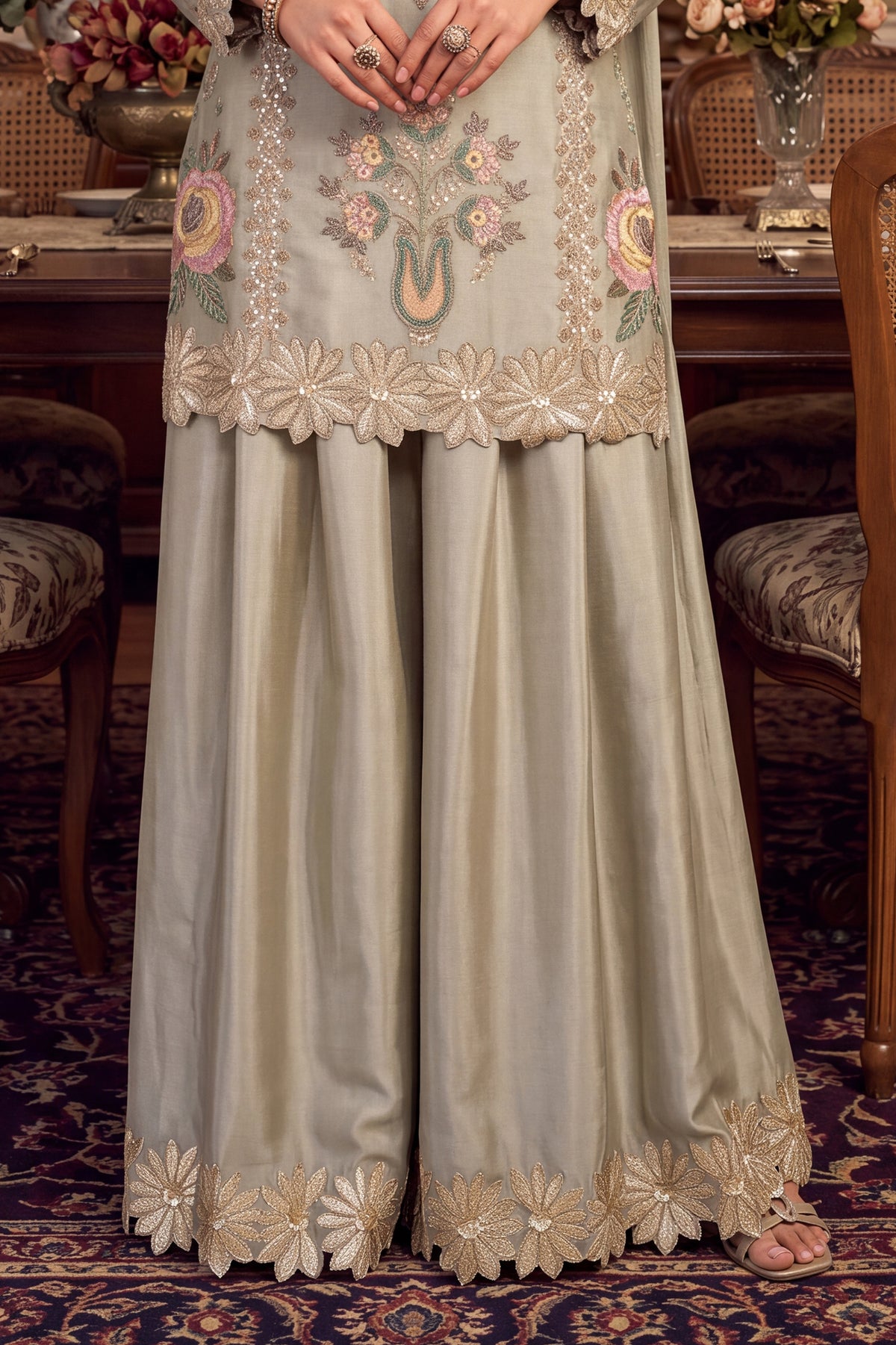 Grey Green Readymade Bead Work Chinon Palazzo Suit-SAR13565_7_SareeButa.com