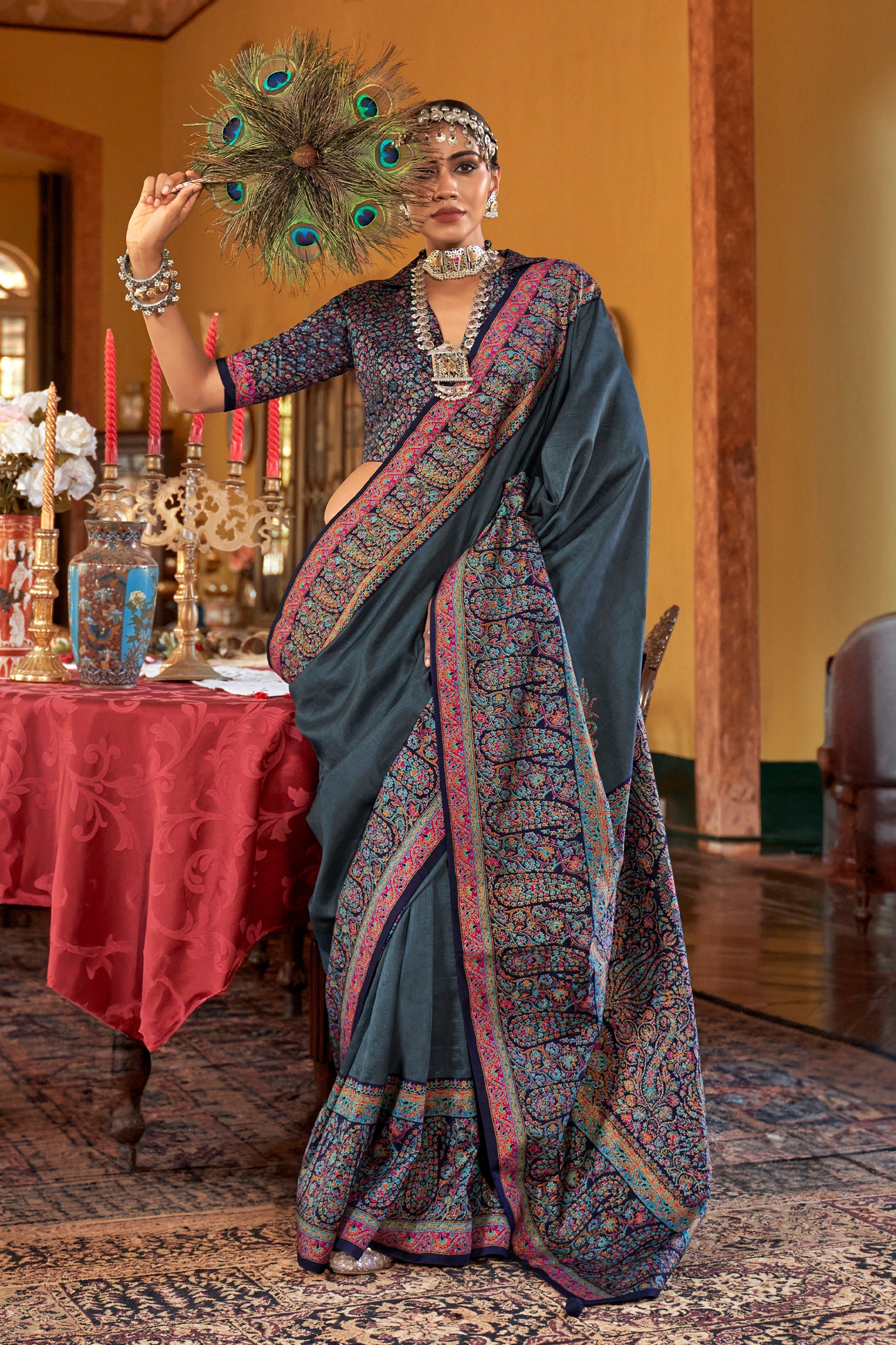 Grey Jamewar Printed Viscose Silk Saree-SAR10172_1_SareeButa.com