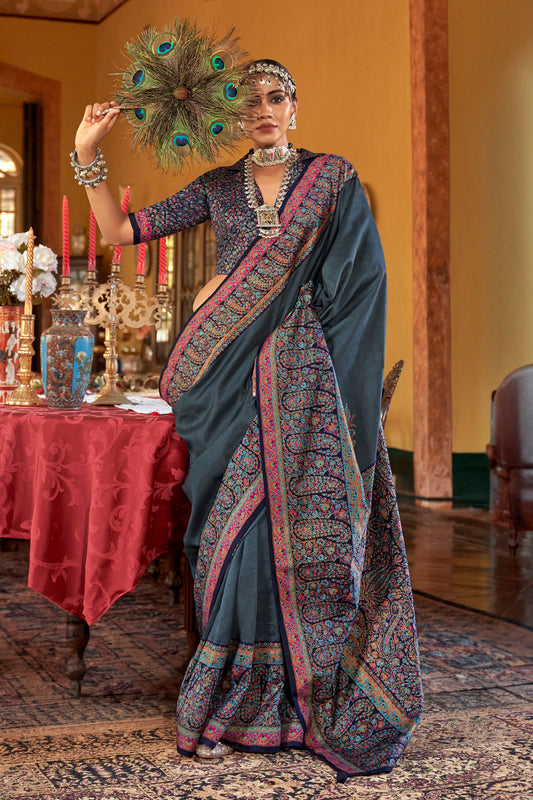 Grey Jamewar Printed Viscose Silk Saree-SAR10172_1_SareeButa.com