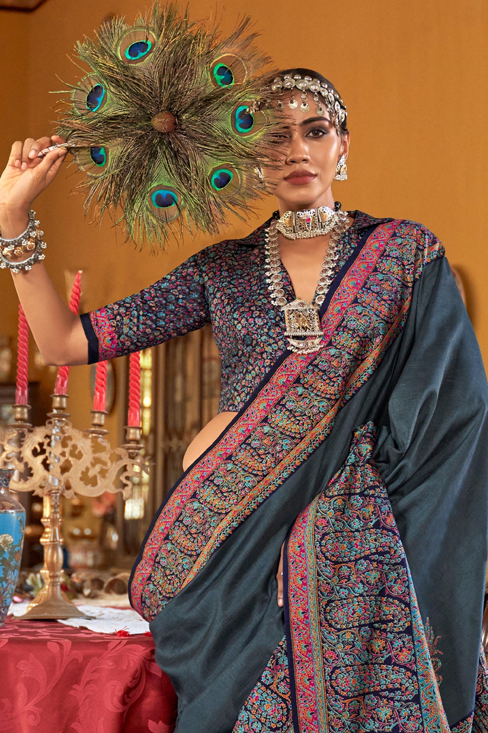 Grey Jamewar Printed Viscose Silk Saree-SAR10172_3_SareeButa.com