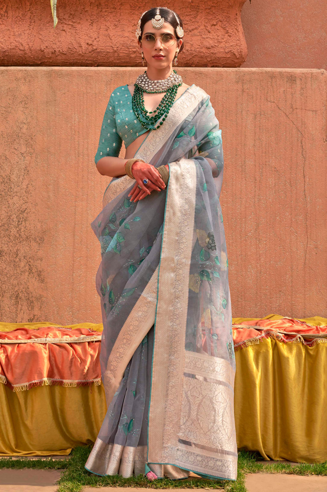 Grey Organza Silk Saree-ZB132093_1