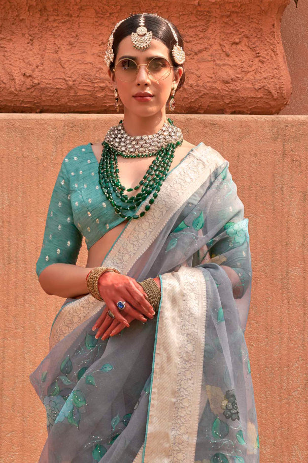 Grey Organza Silk Saree-ZB132093_3