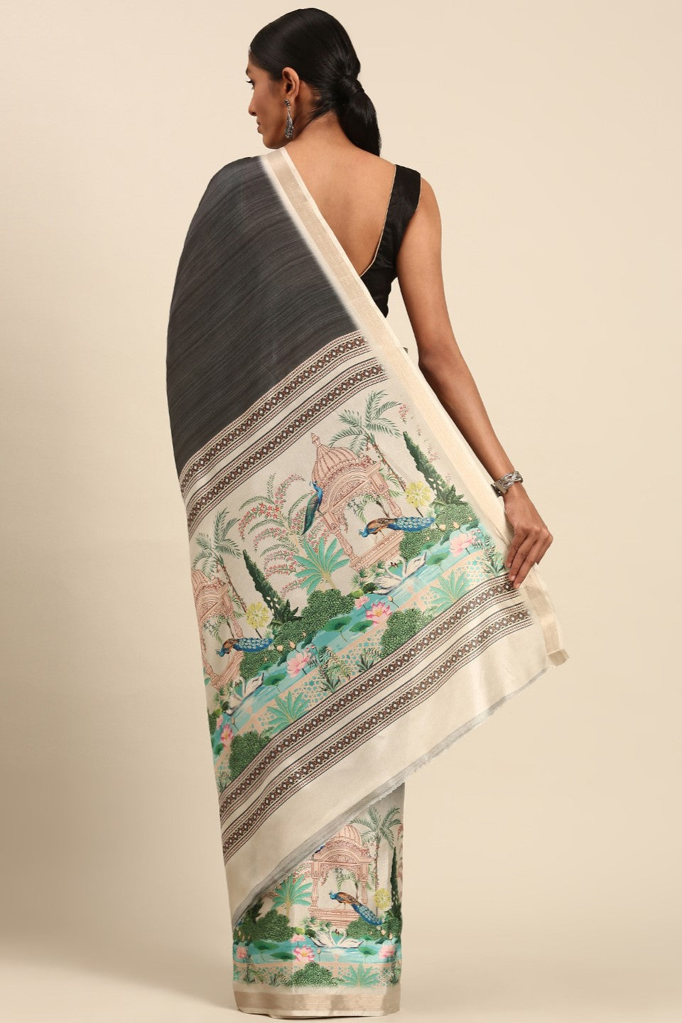 Grey Printed Cotton Saree-ZB133450_3_SareeButa.com