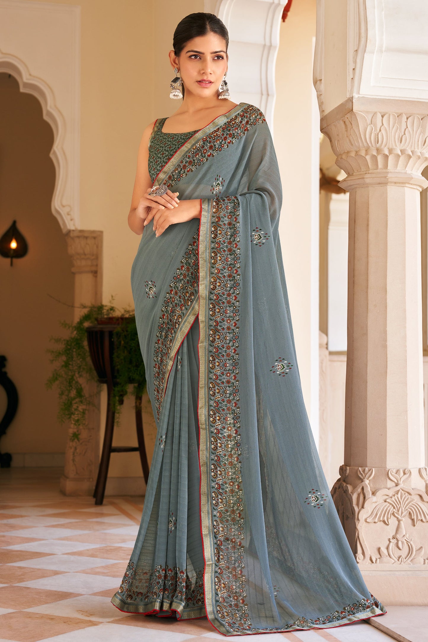 Grey Printed Georgette Saree-SAR10156_1_SareeButa.com