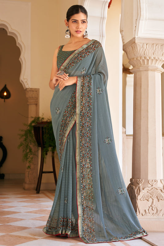 Grey Printed Georgette Saree-SAR10156_1_SareeButa.com