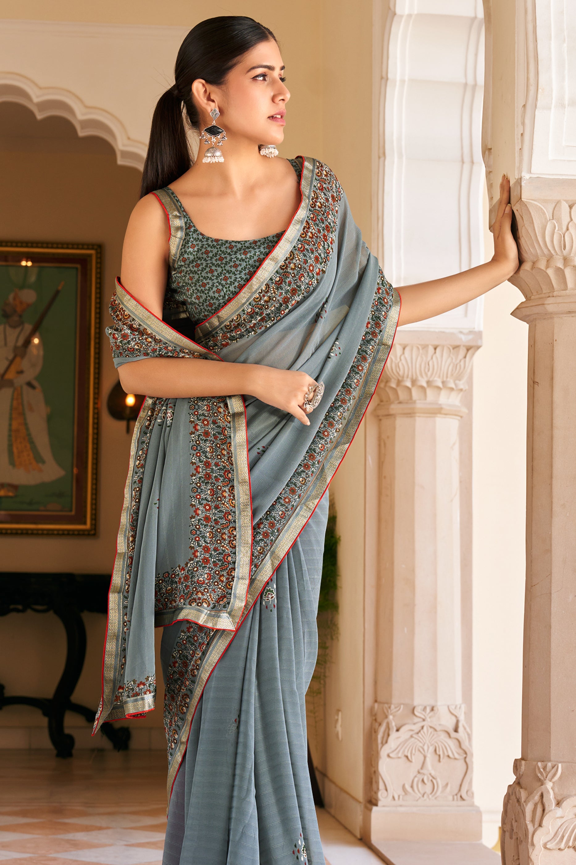 Grey Printed Georgette Saree-SAR10156_2_SareeButa.com