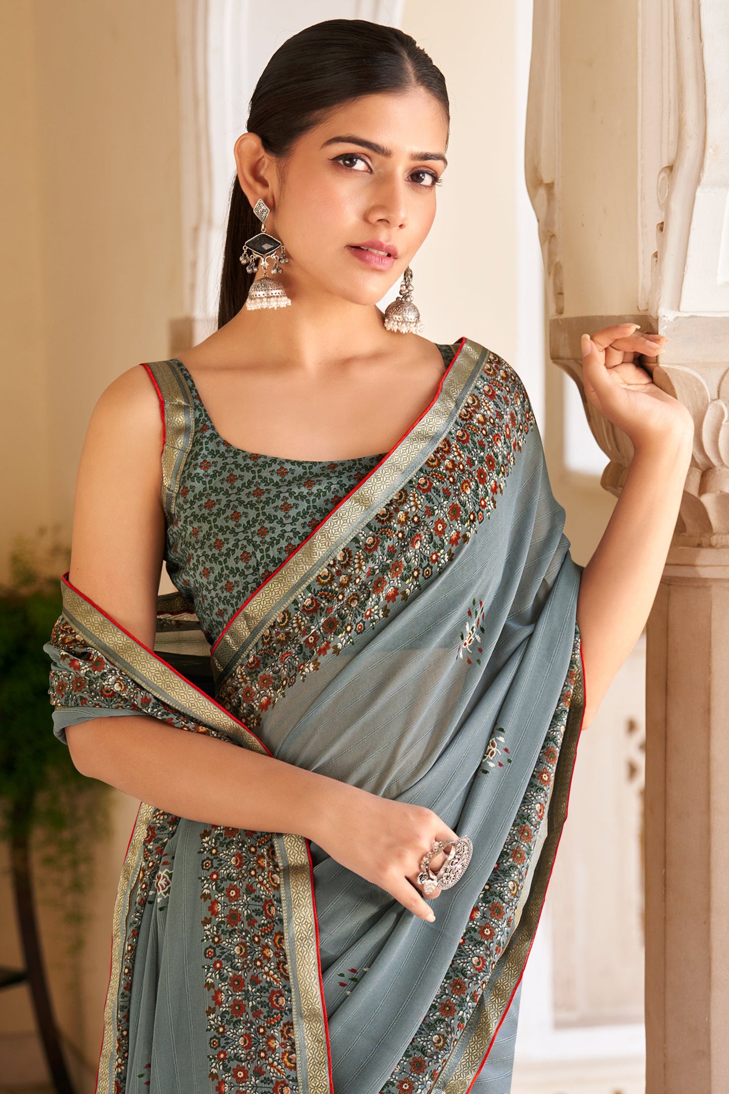 Grey Printed Georgette Saree-SAR10156_3_SareeButa.com