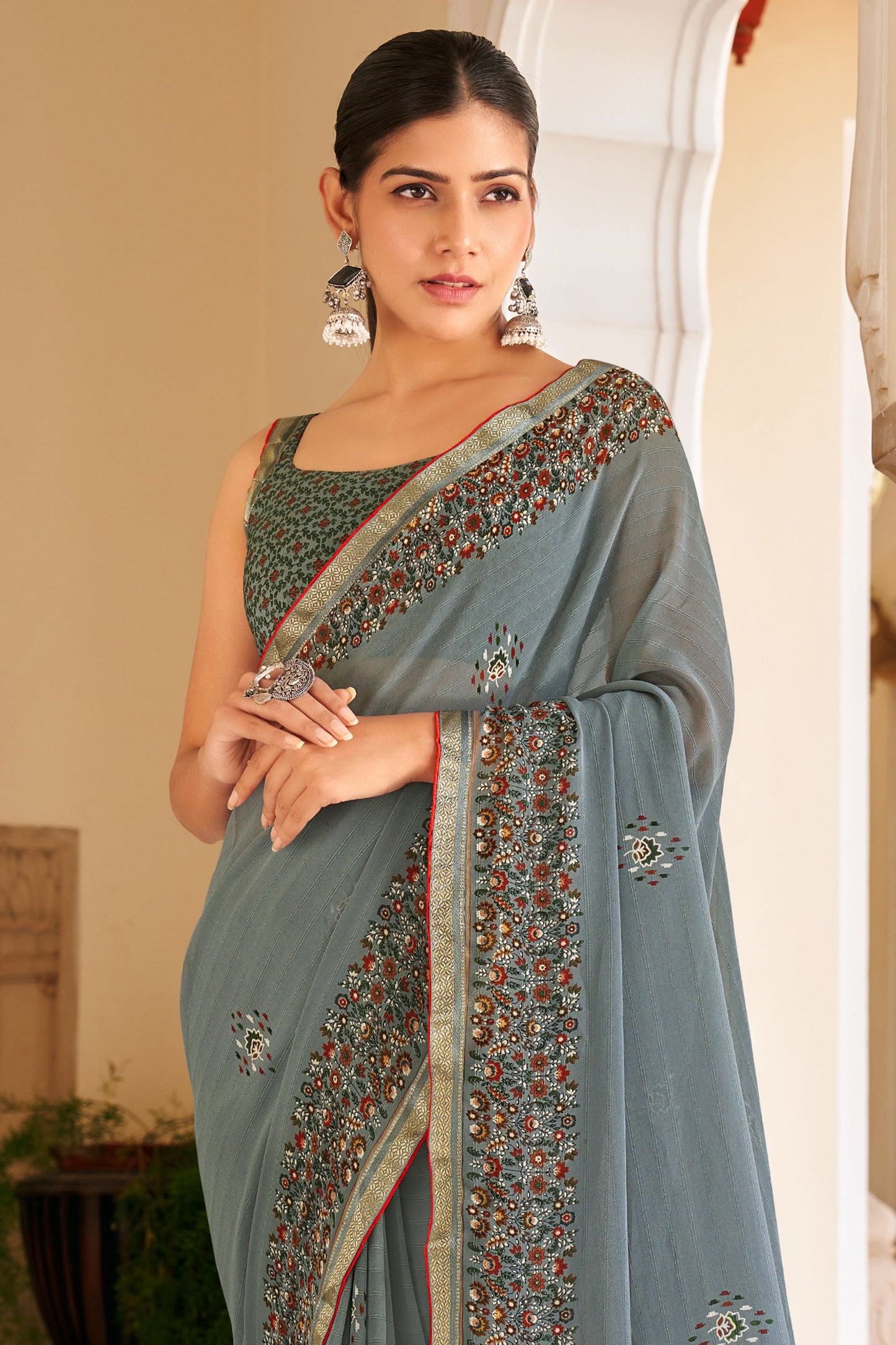 Grey Printed Georgette Saree-SAR10156_4_SareeButa.com