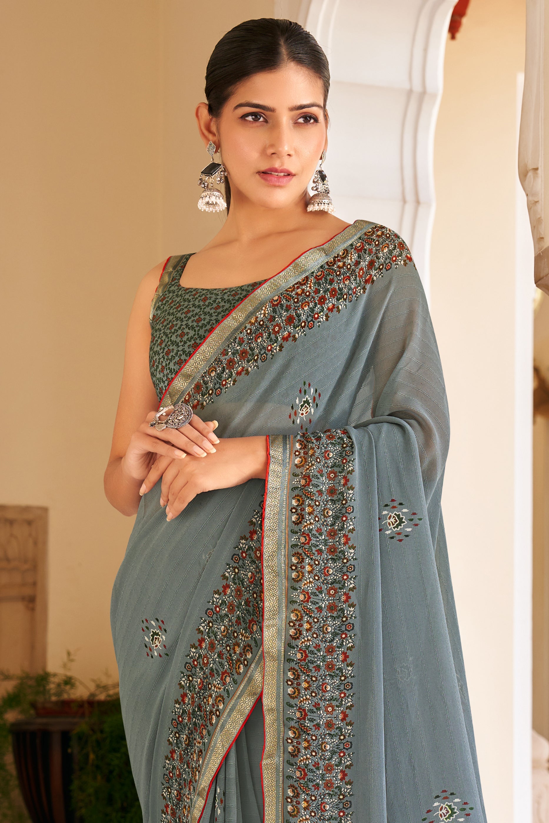 Grey Printed Georgette Saree-SAR10156_4_SareeButa.com