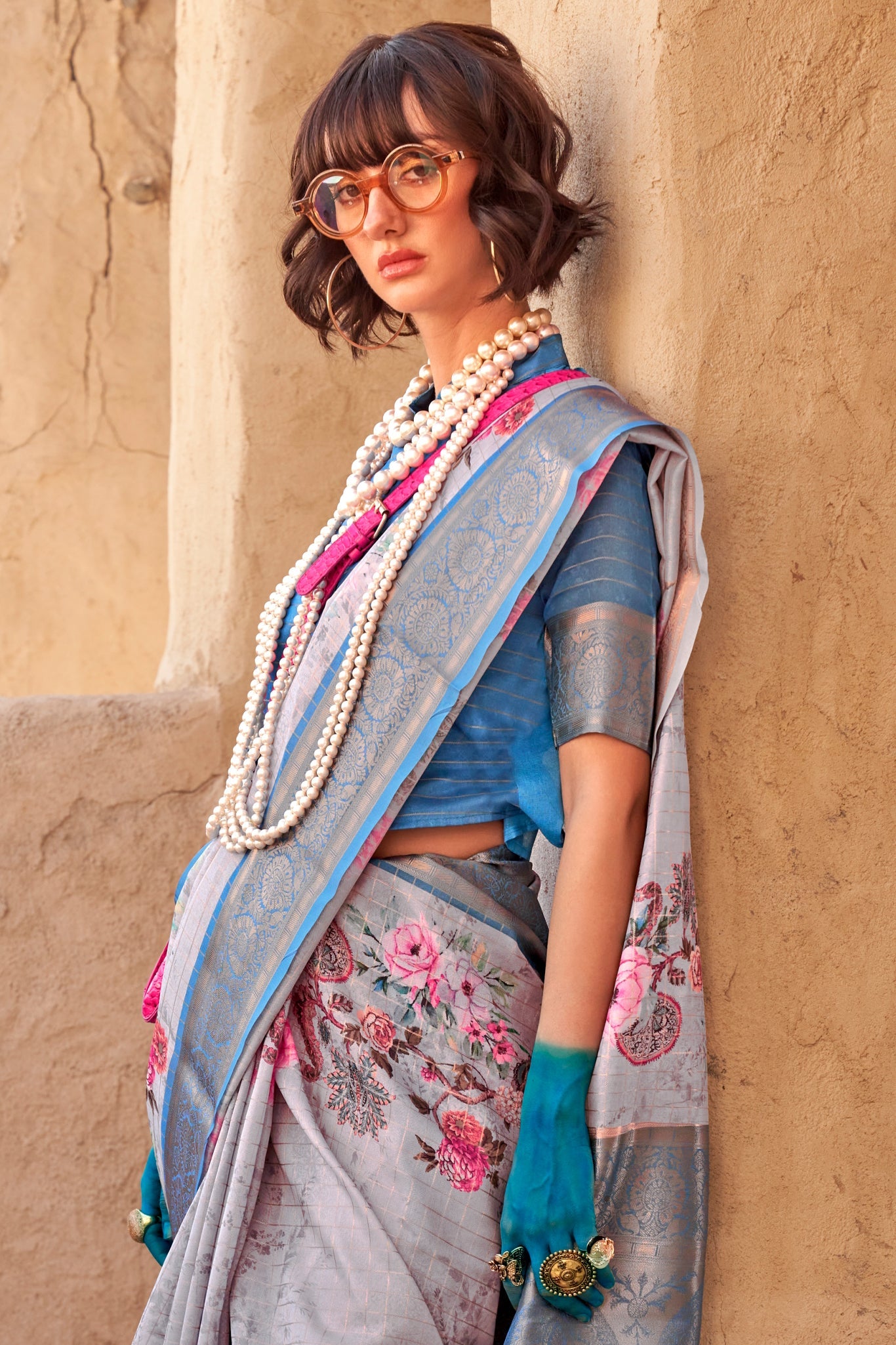 Grey Printed Georgette Saree with Jacquard Border-ZB133532_3_SareeButa.com