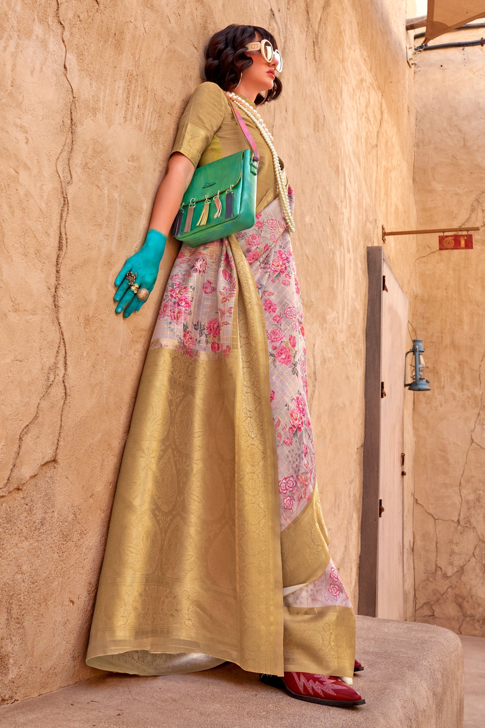 Grey Printed Georgette Saree with Jacquard Border-ZB133534_3_SareeButa.com