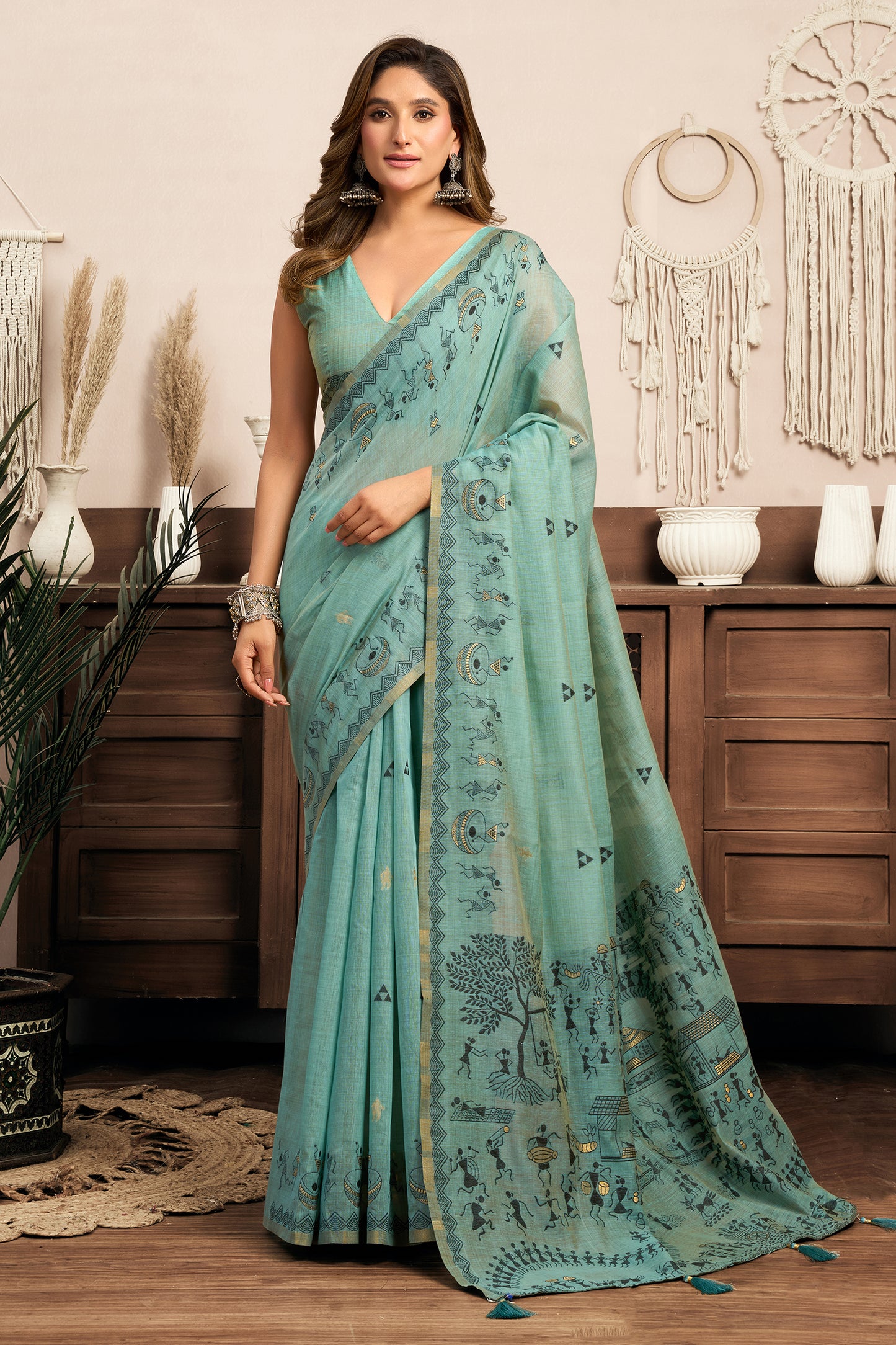 Grey Printed Modal Cotton Saree-SAR12645_1_SareeButa.com