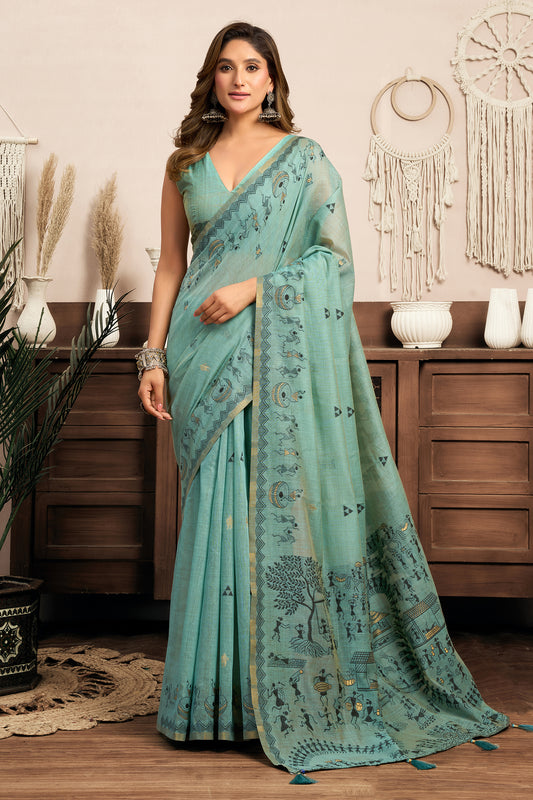 Grey Printed Modal Cotton Saree-SAR12645_1_SareeButa.com