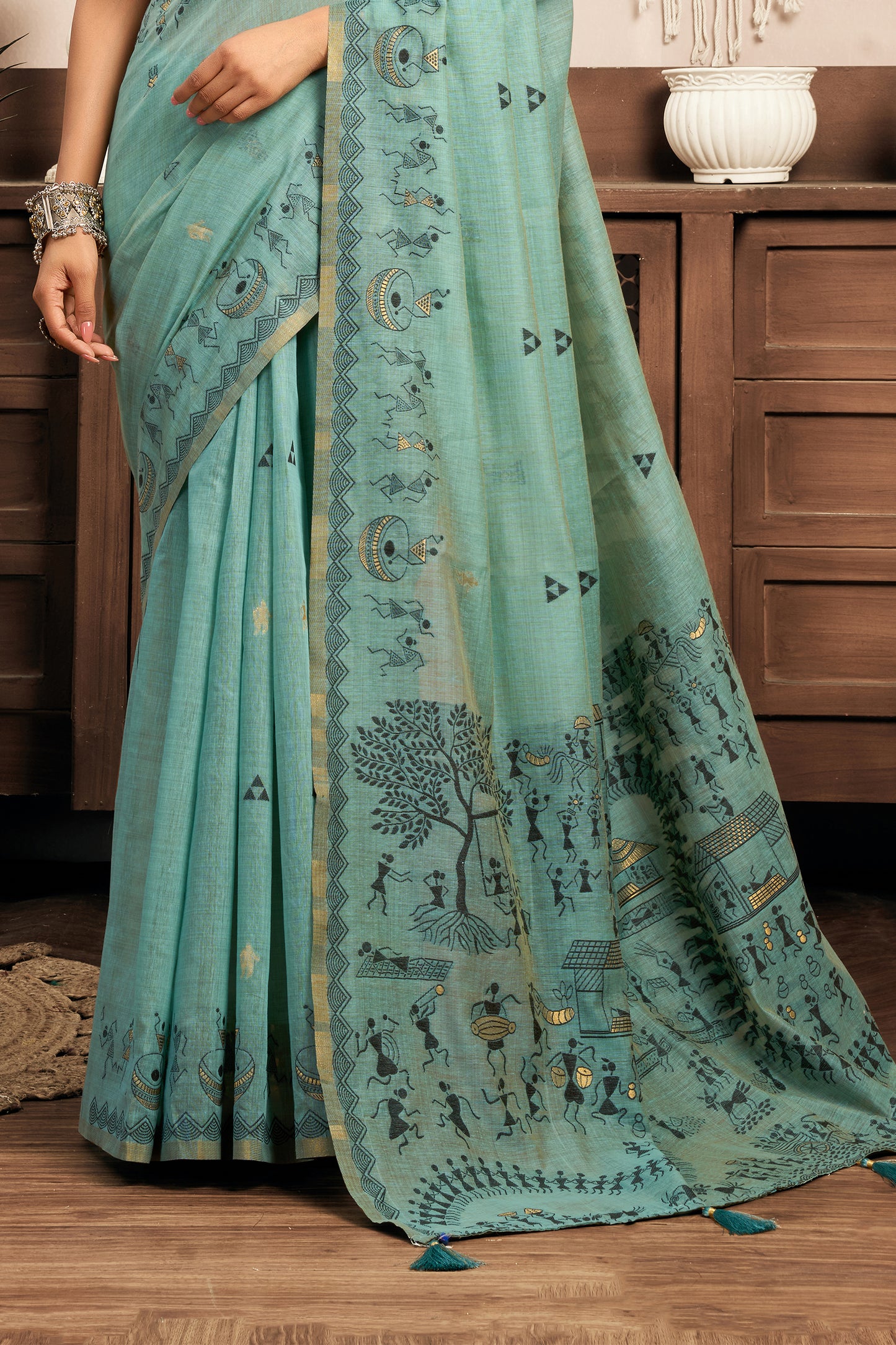 Grey Printed Modal Cotton Saree-SAR12645_5_SareeButa.com