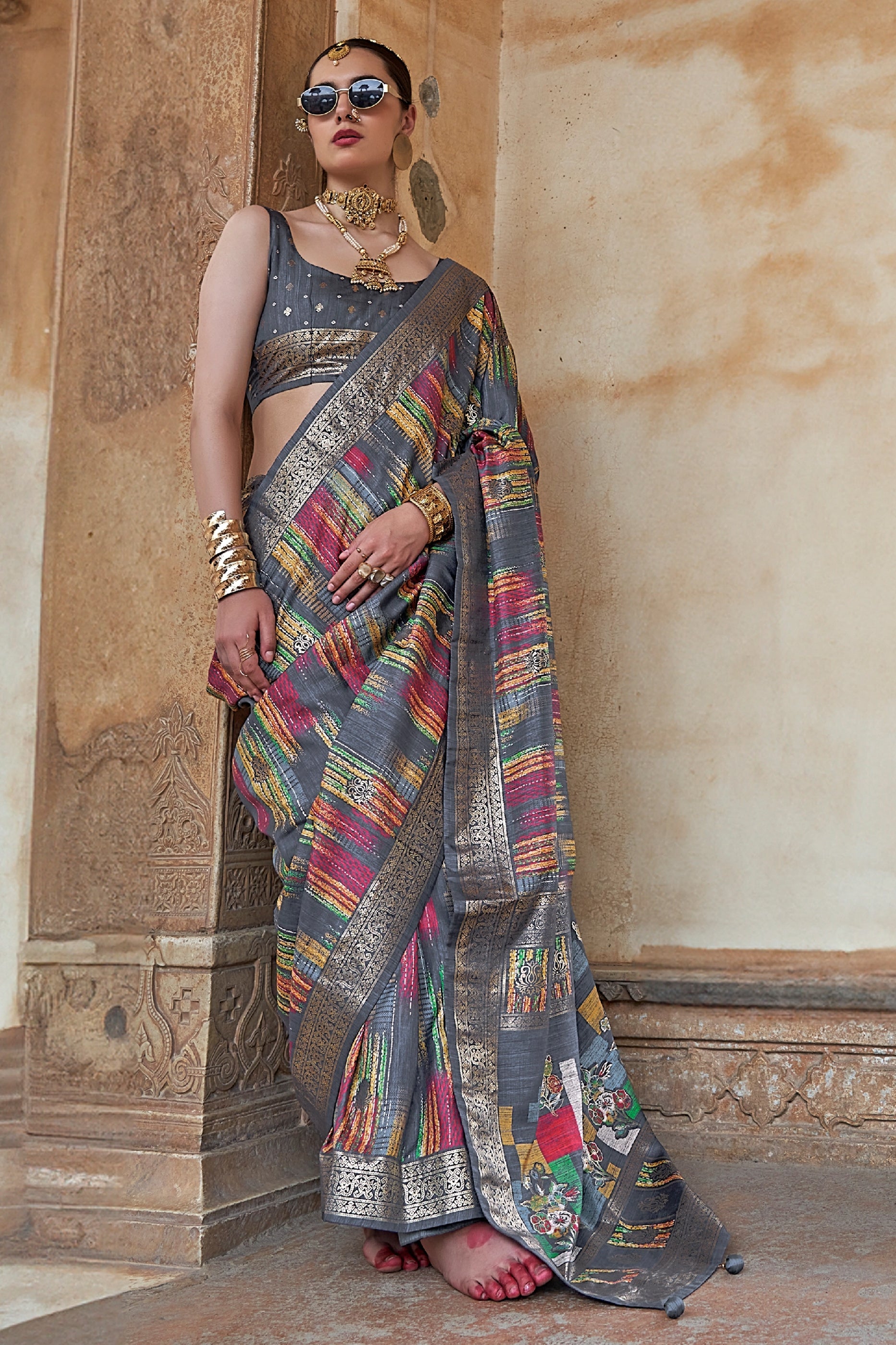 Grey Printed Patola Silk Saree-SAR11308_1_SareeButa.com
