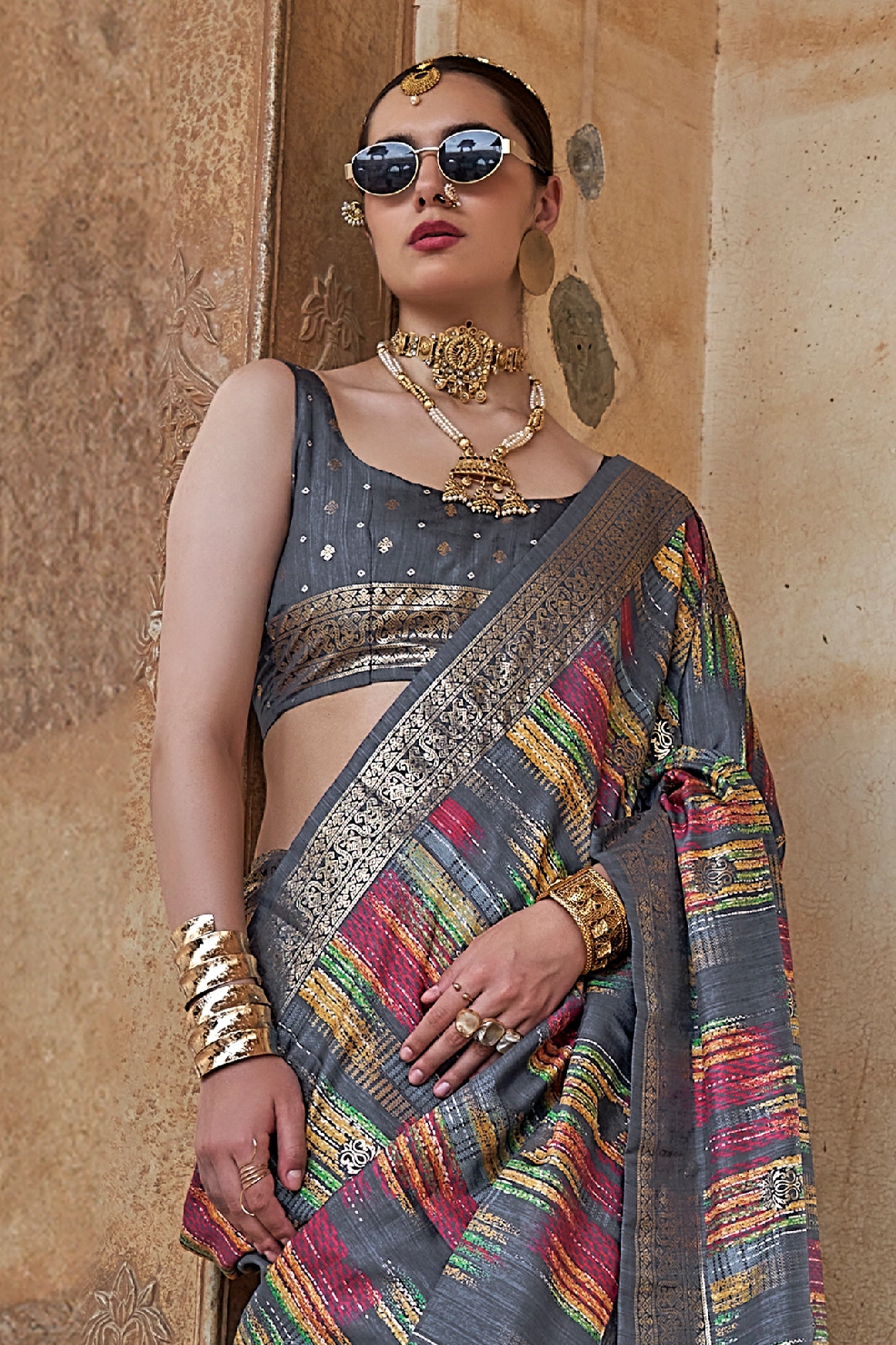 Grey Printed Patola Silk Saree-SAR11308_3_SareeButa.com