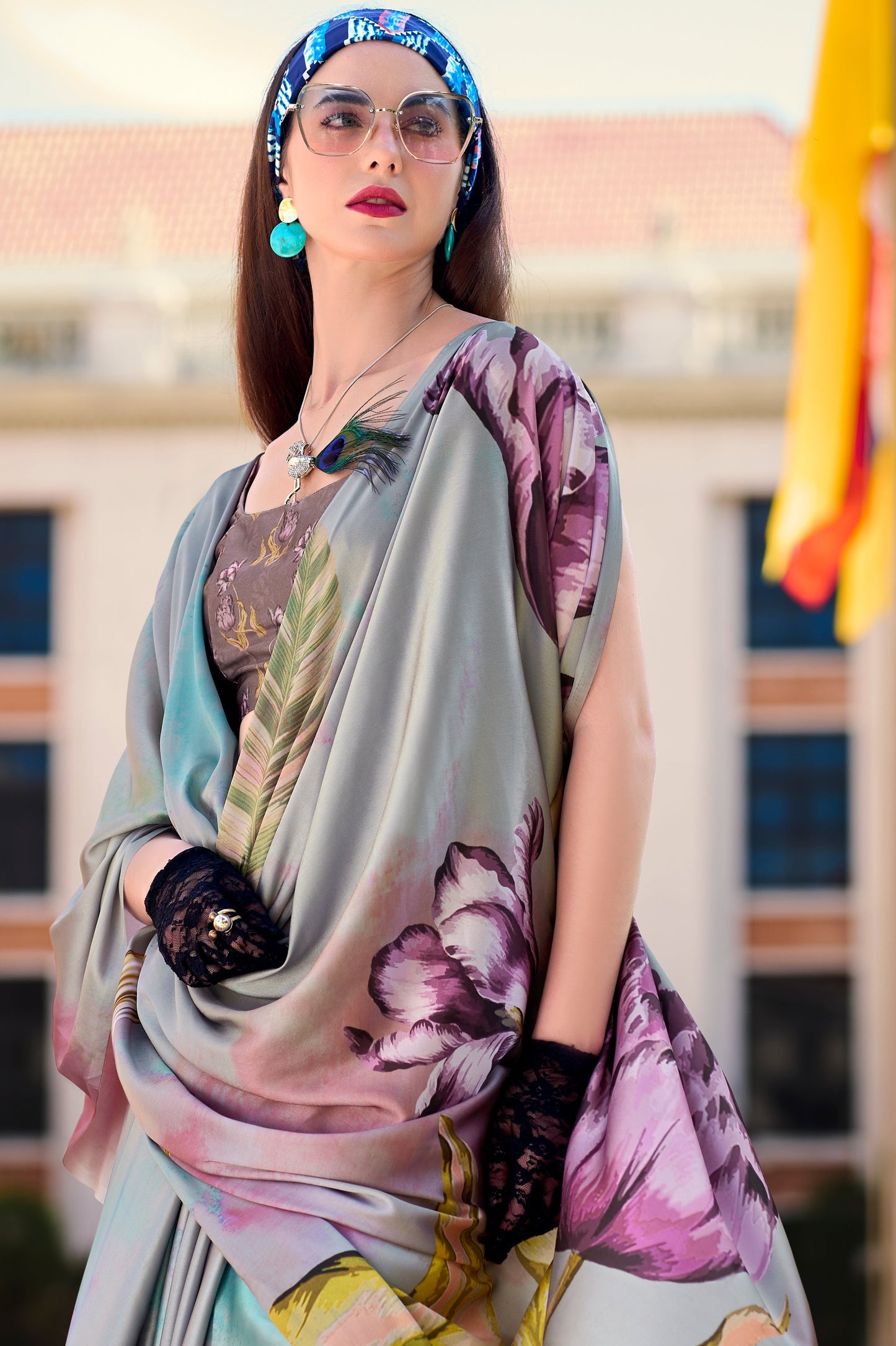 Grey Printed Satin Crepe Saree-ZB133759_2_SareeButa.com