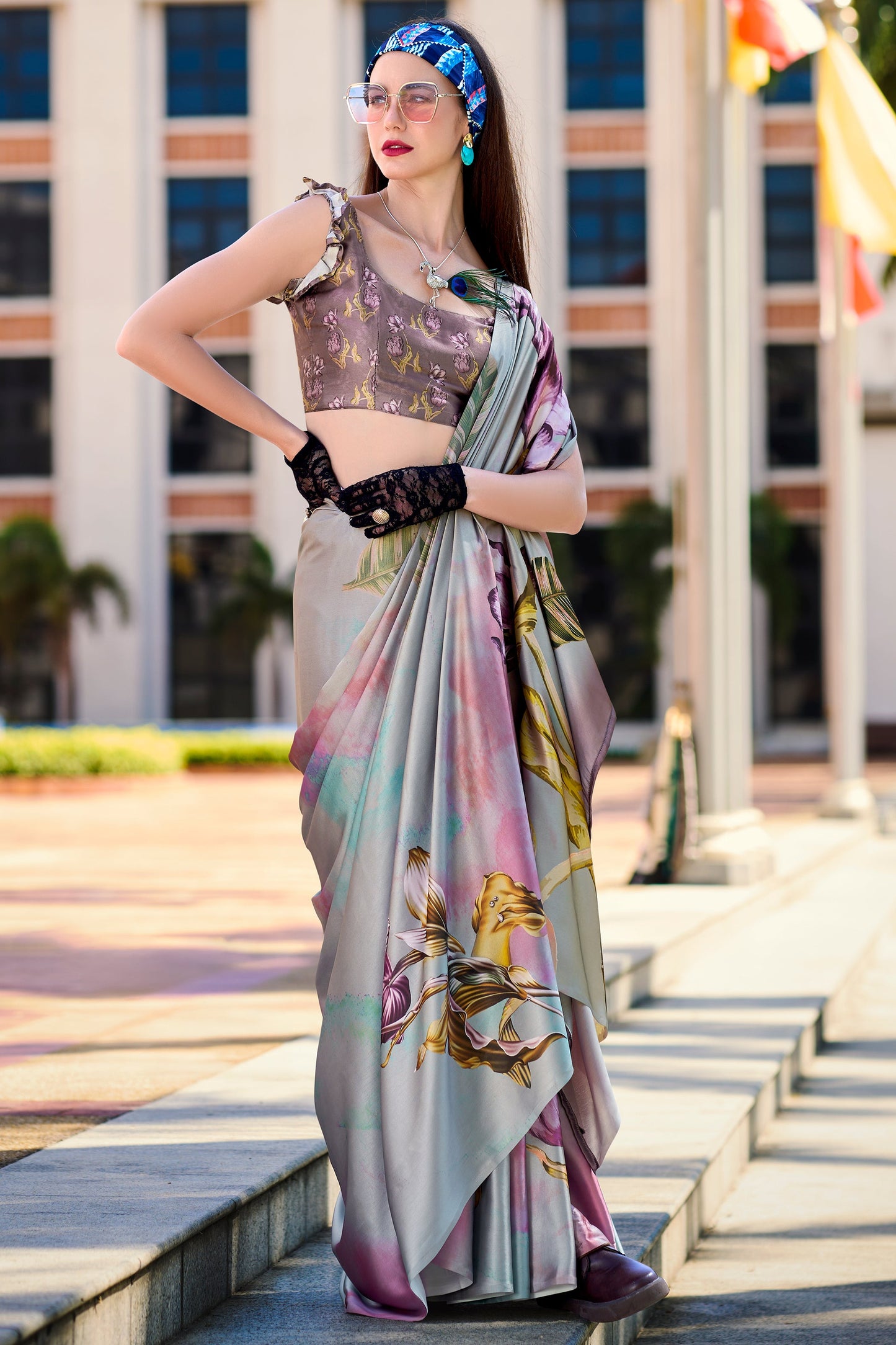 Grey Printed Satin Crepe Saree-ZB133759_3_SareeButa.com